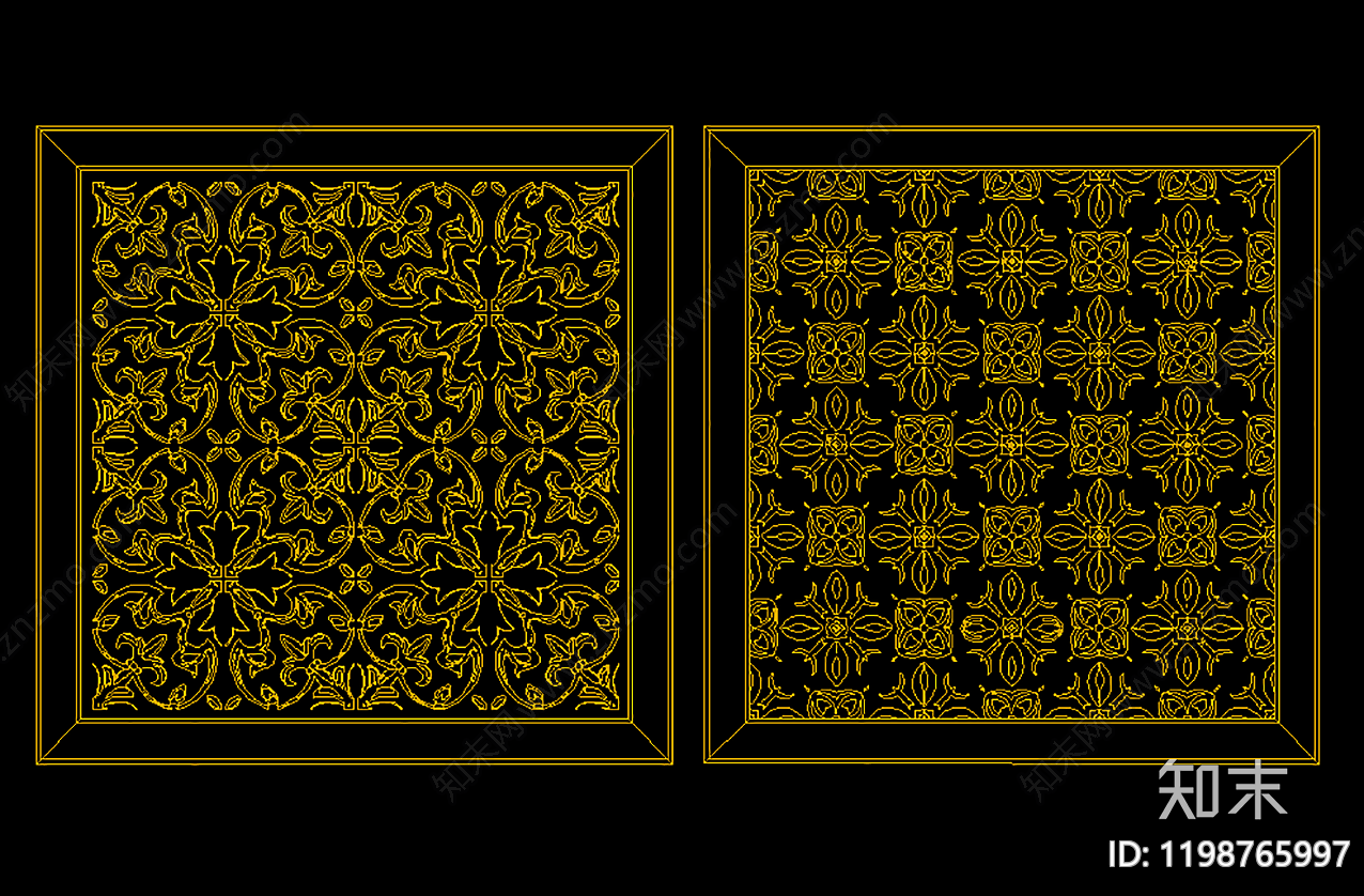 新中式中式雕花施工图下载【ID:1198765997】