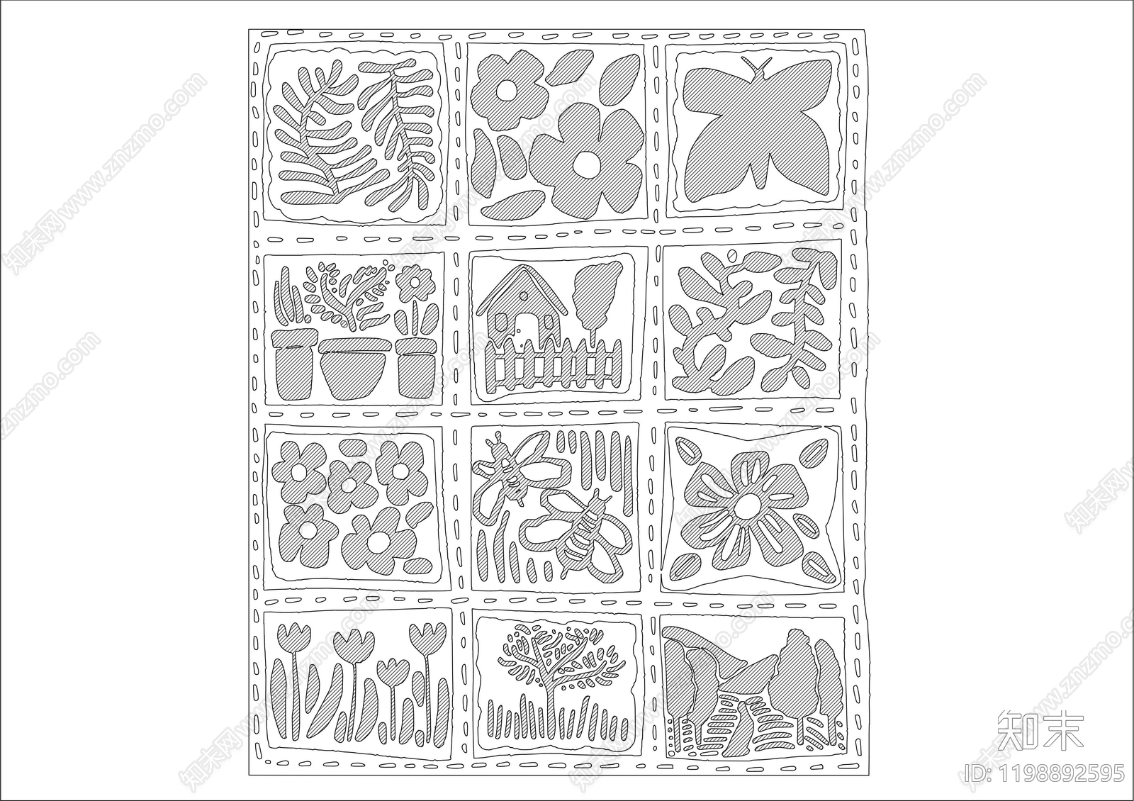 现代简约挂画施工图下载【ID:1198892595】