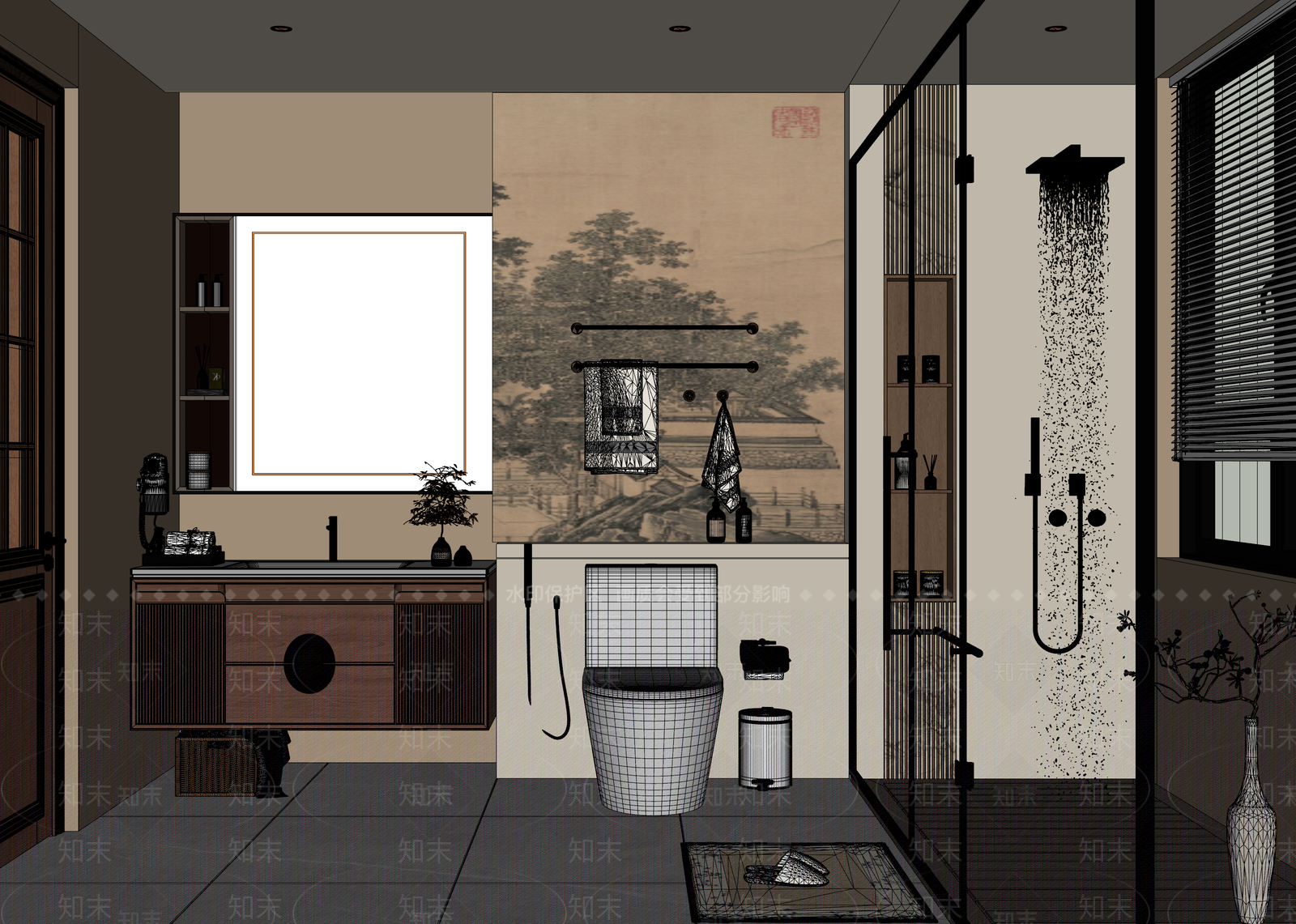 新中式卫生间SU模型下载【ID:1198772353】