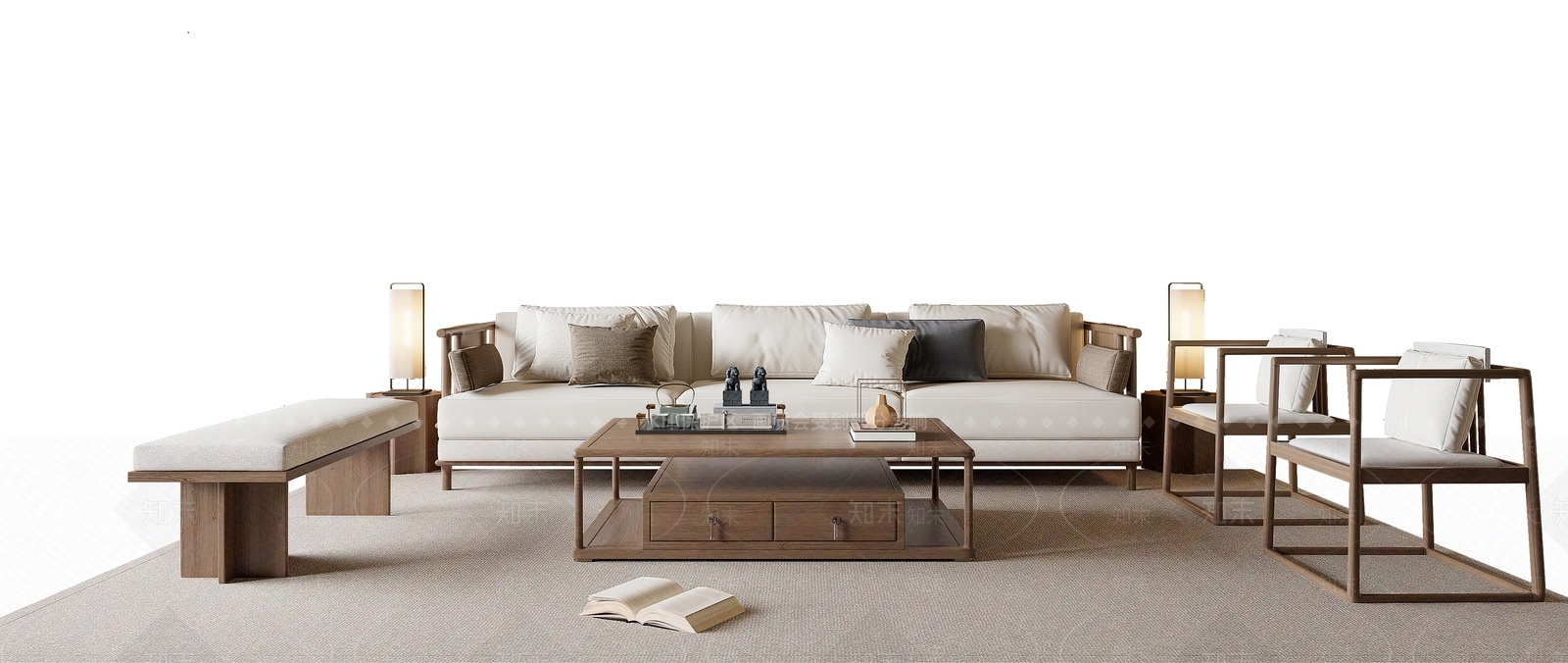 新中式禅意沙发组合SU模型下载【ID:1198772776】