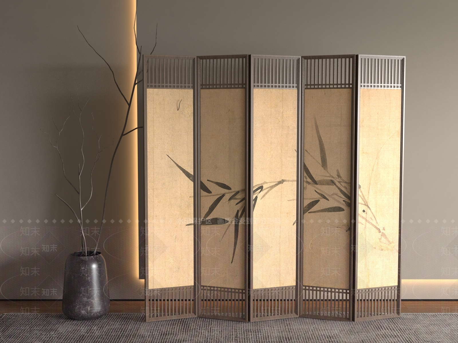 现代新中式屏风3D模型下载【ID:1198776622】