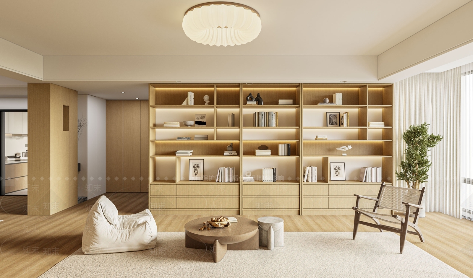 现代原木家居客厅3D模型下载【ID:1198780205】