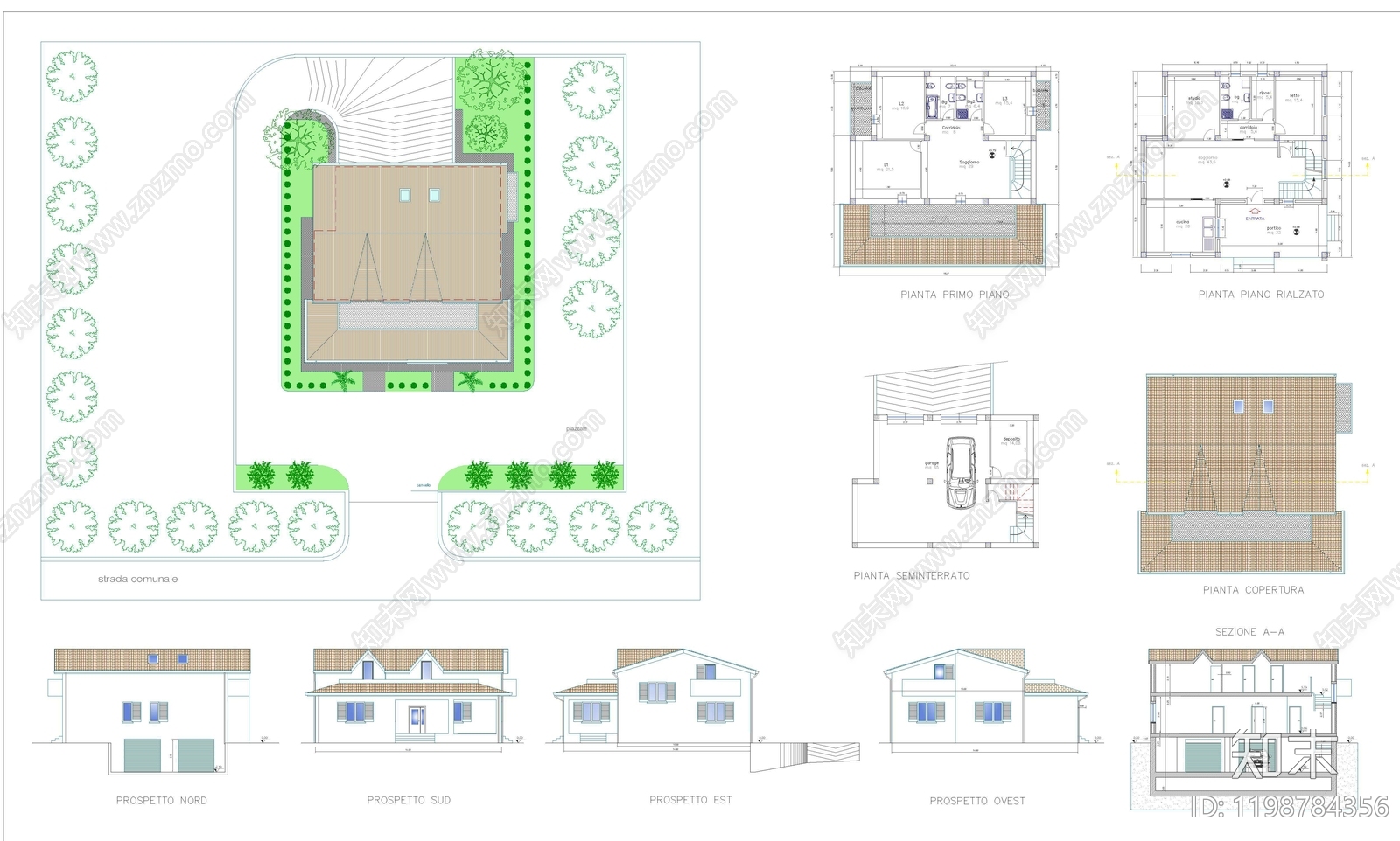 现代别墅建筑施工图下载【ID:1198784356】