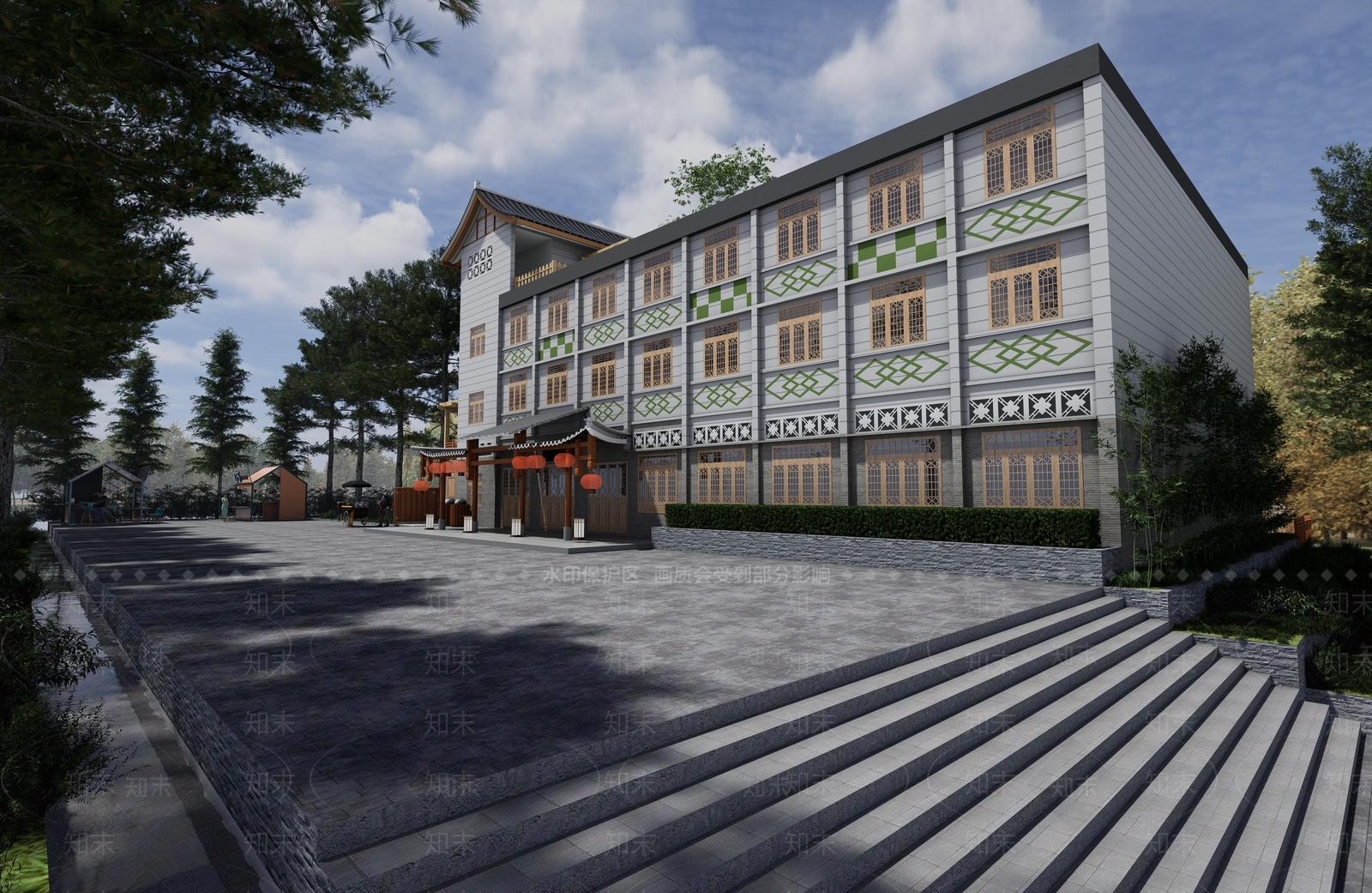 新中式商业街SU模型下载【ID:1198786722】