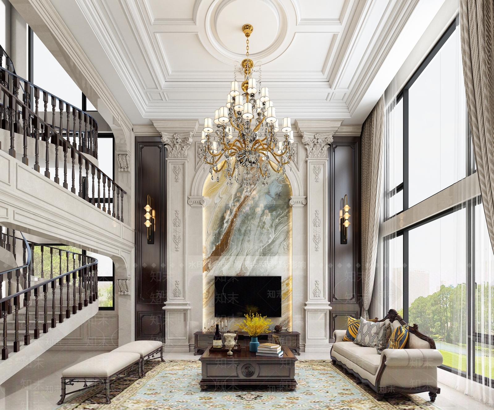 美式复古别墅客厅3D模型下载【ID:1198786981】