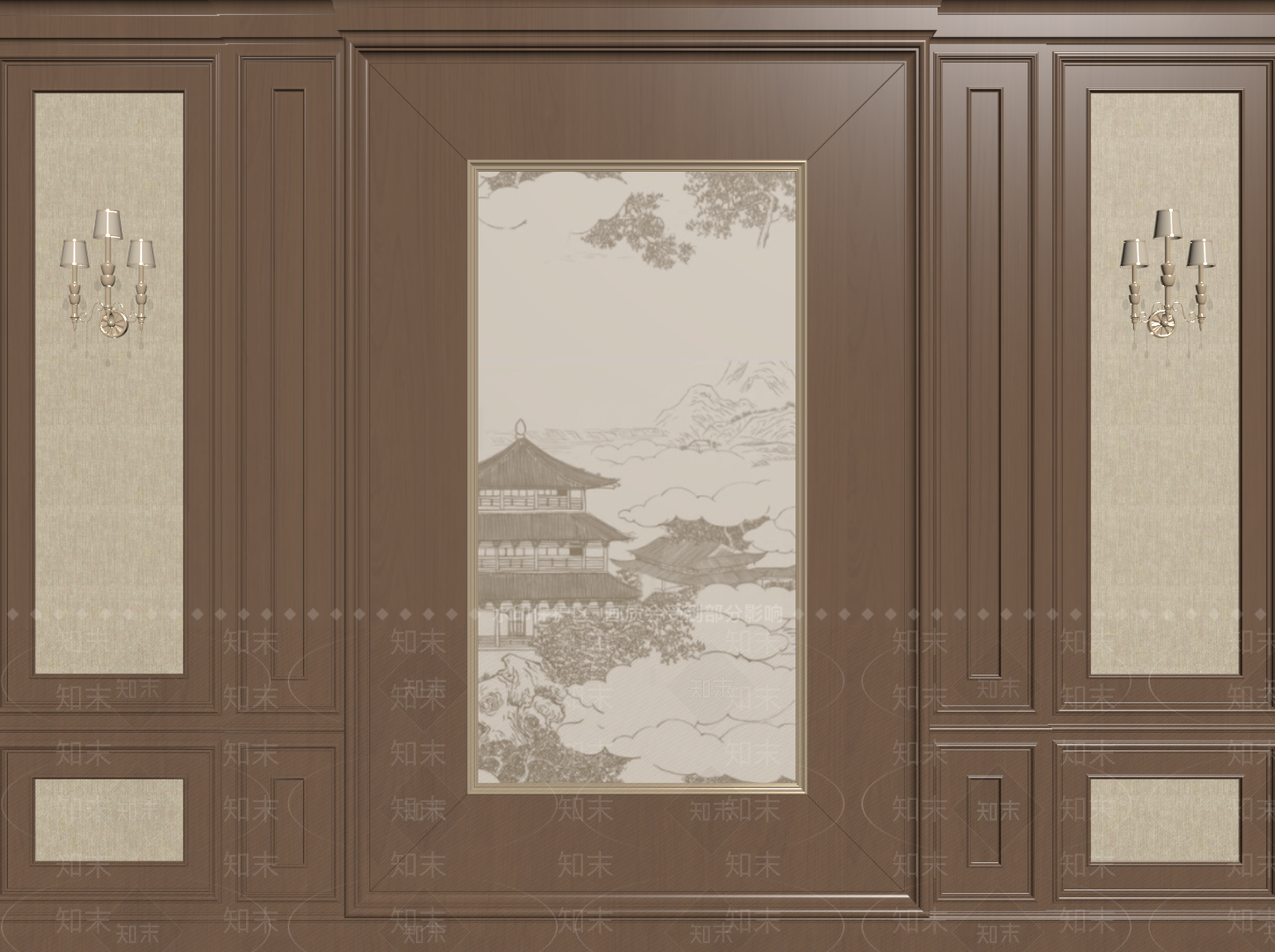 新中式中式背景墙SU模型下载【ID:1198790414】