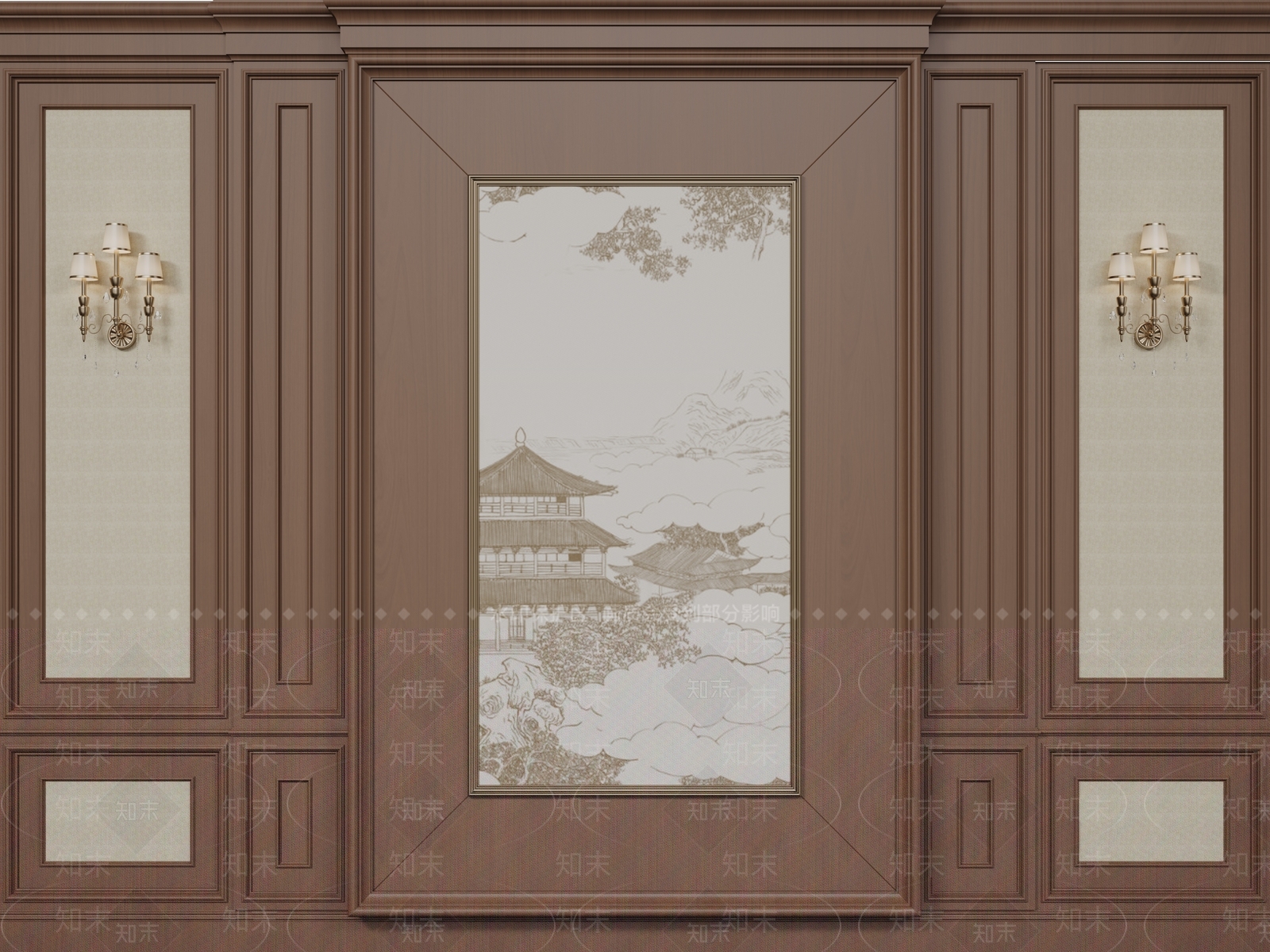 新中式中式背景墙SU模型下载【ID:1198790414】