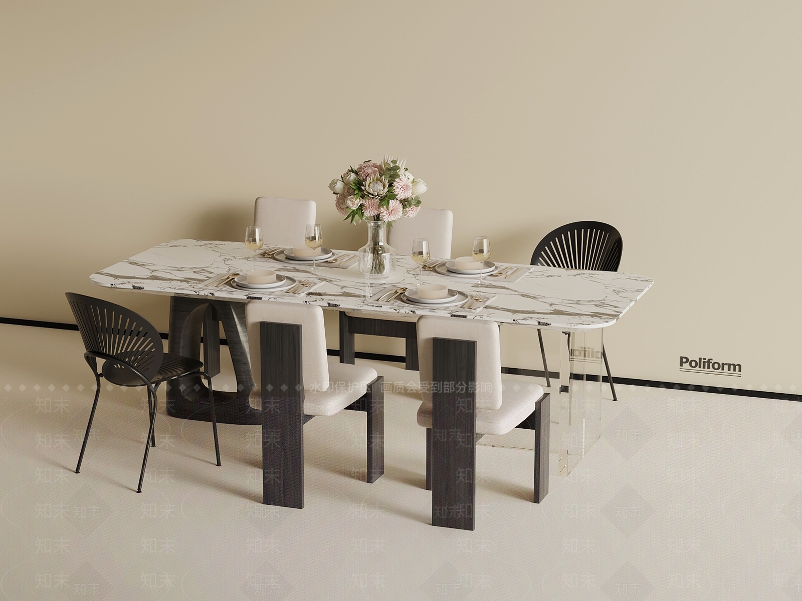 法式餐桌椅3D模型下载【ID:1198795058】