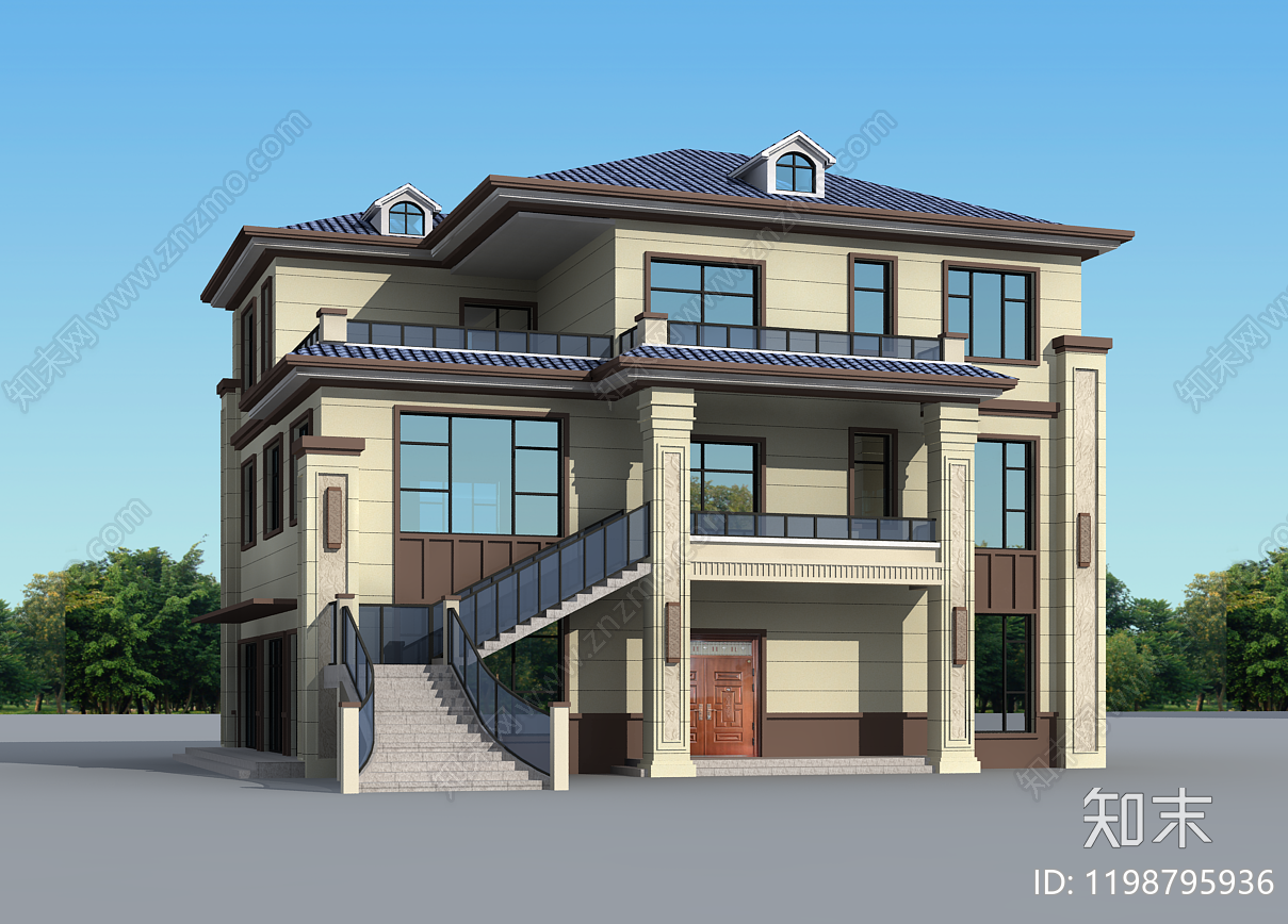 新中式简欧别墅建筑施工图下载【ID:1198795936】
