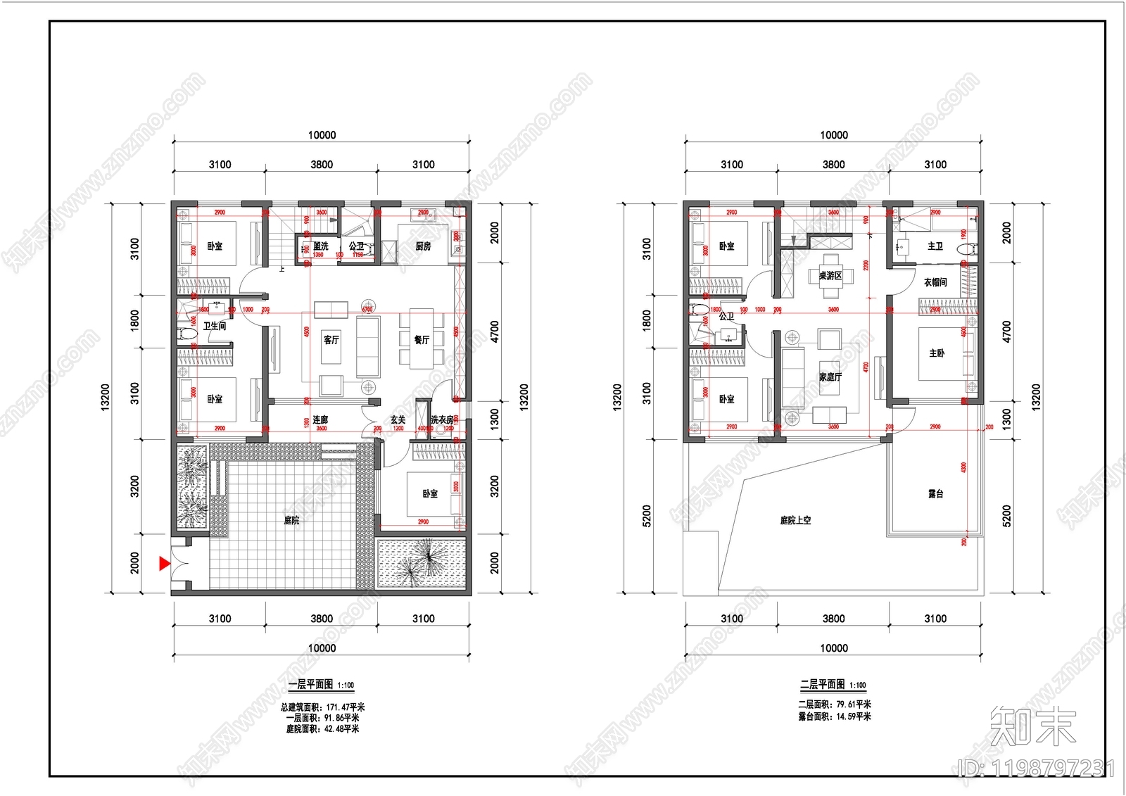 现代别墅建筑施工图下载【ID:1198797231】