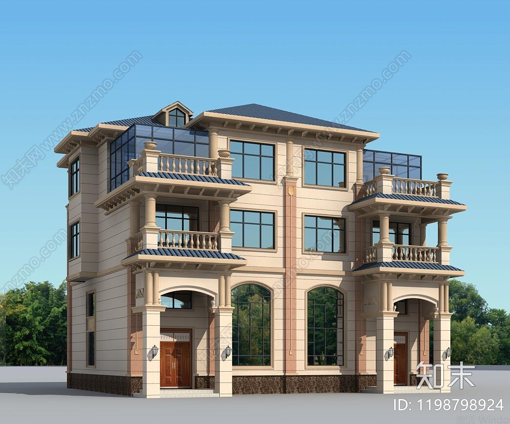 简欧欧式别墅建筑施工图下载【ID:1198798924】