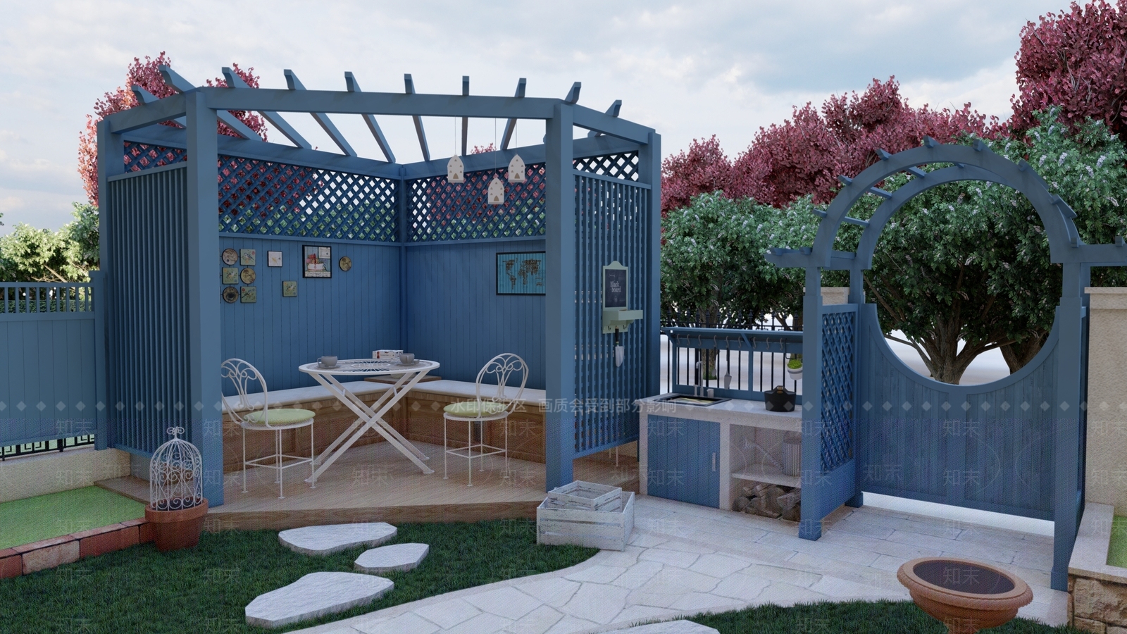 法式欧式廊架SU模型下载【ID:1198799518】