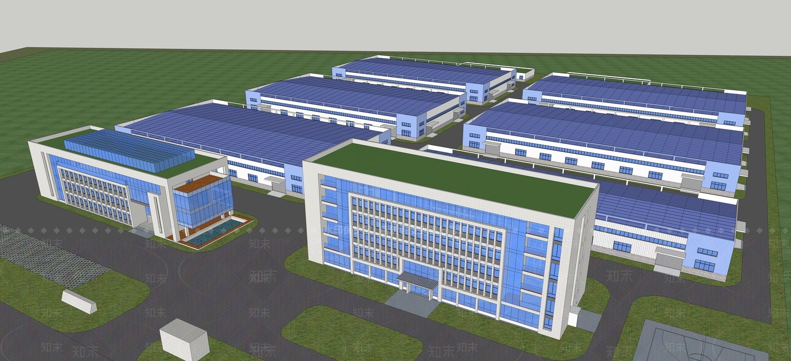 现代标准厂房SU模型下载【ID:1198800354】