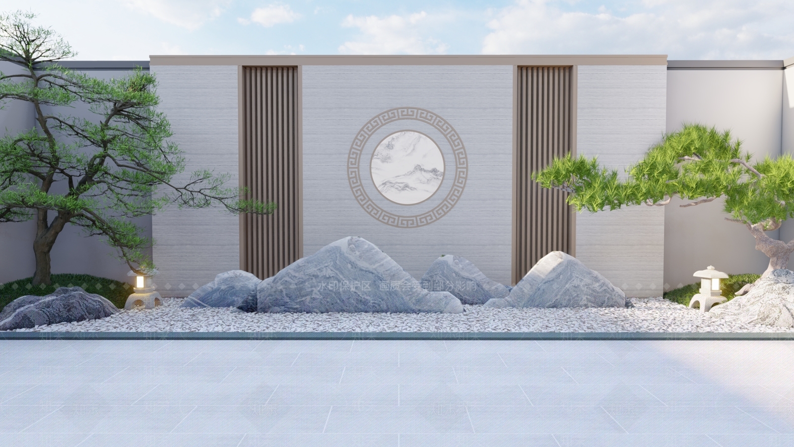 现代新中式景墙SU模型下载【ID:1198809239】