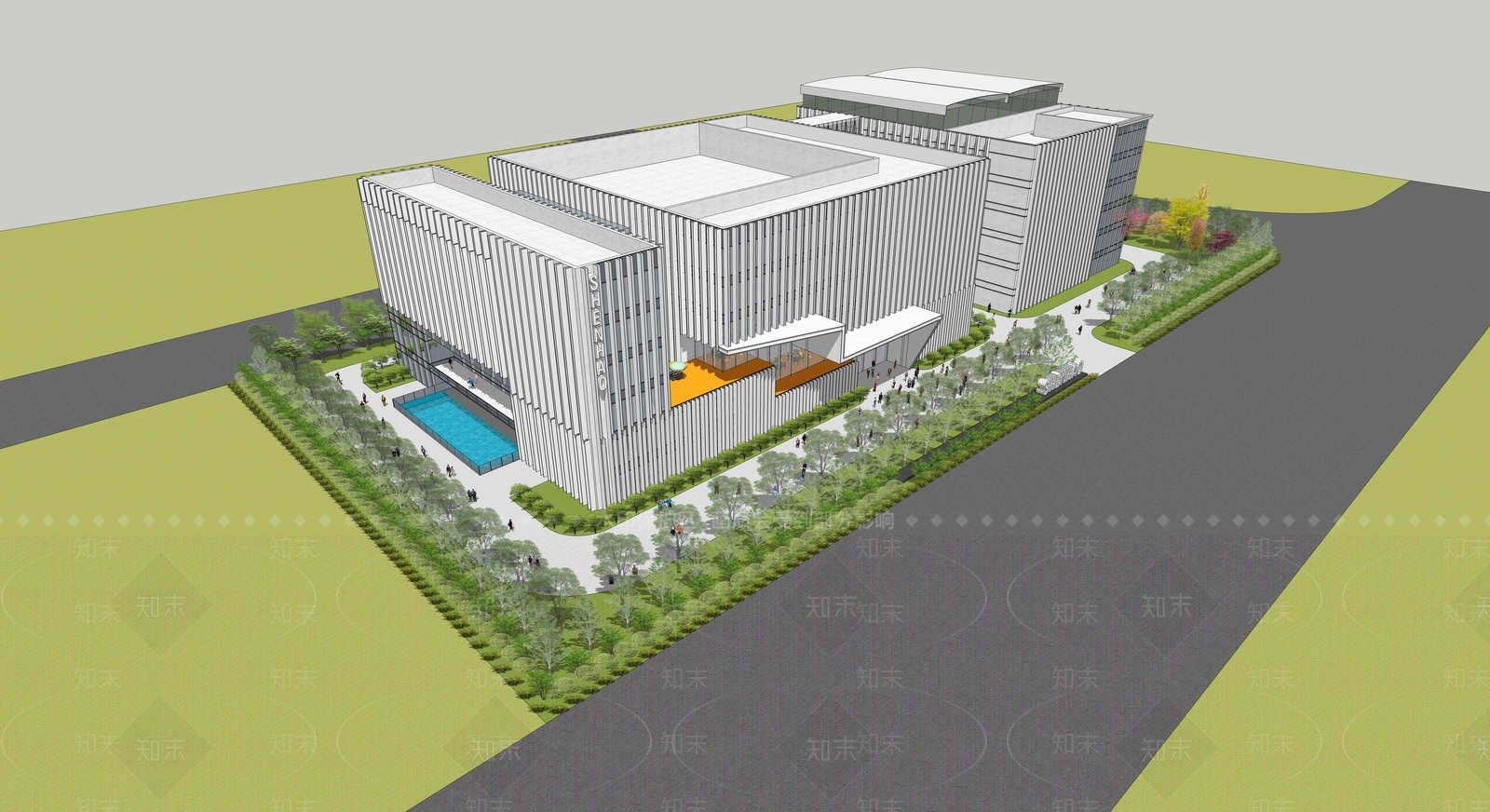 现代工业展览馆建筑SU模型下载【ID:1198812332】