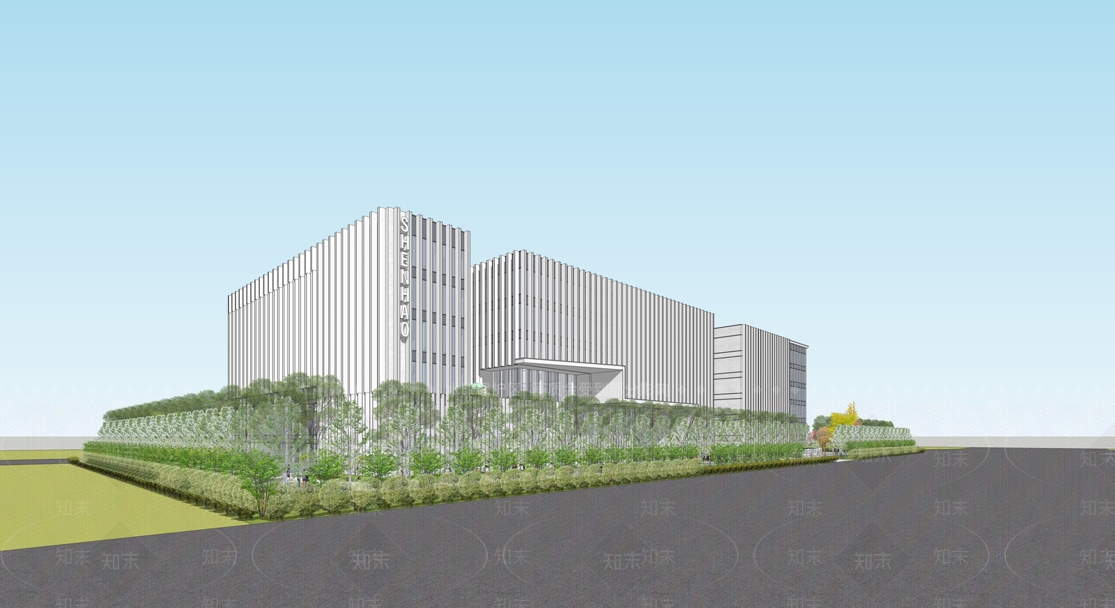 现代工业展览馆建筑SU模型下载【ID:1198812332】