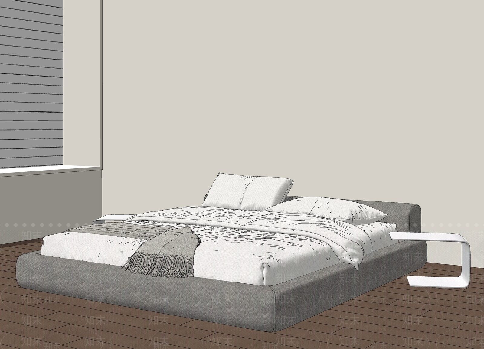 现代双人床SU模型下载【ID:1198813795】