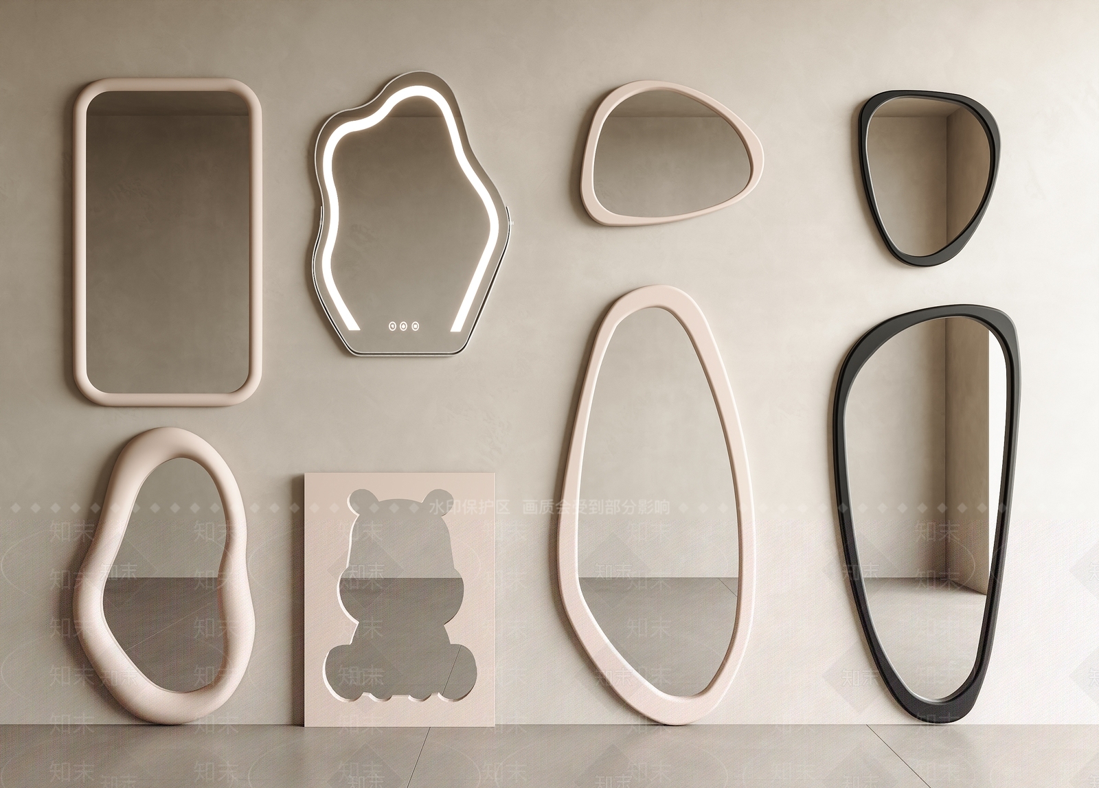 现代奶油镜子SU模型下载【ID:1198816799】