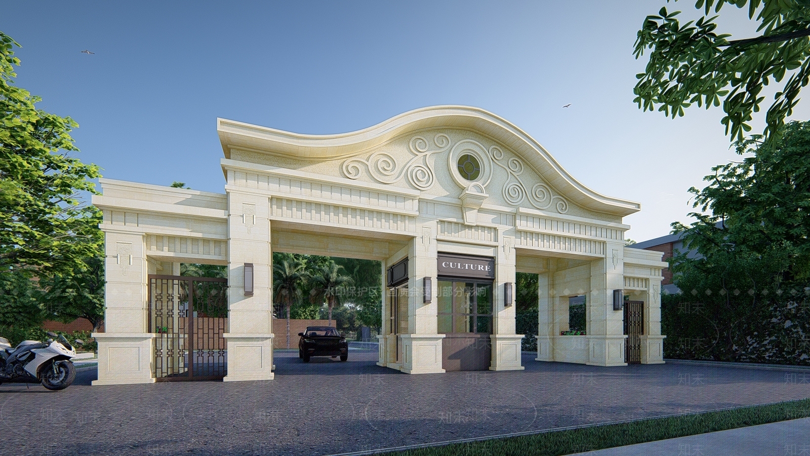 欧式法式入口大门SU模型下载【ID:1198818770】