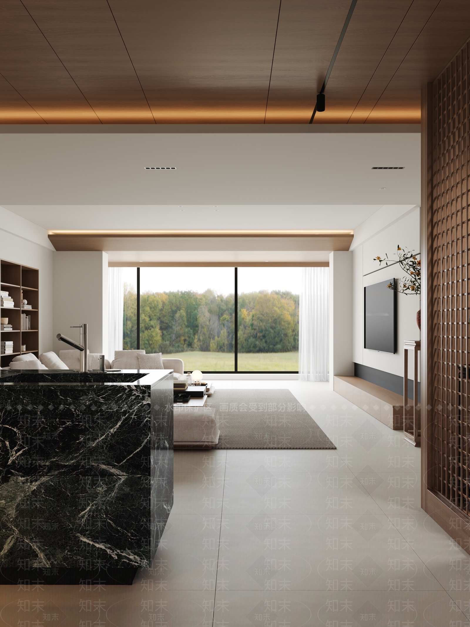 极简中式大平层客餐厅3D模型下载【ID:1198825506】