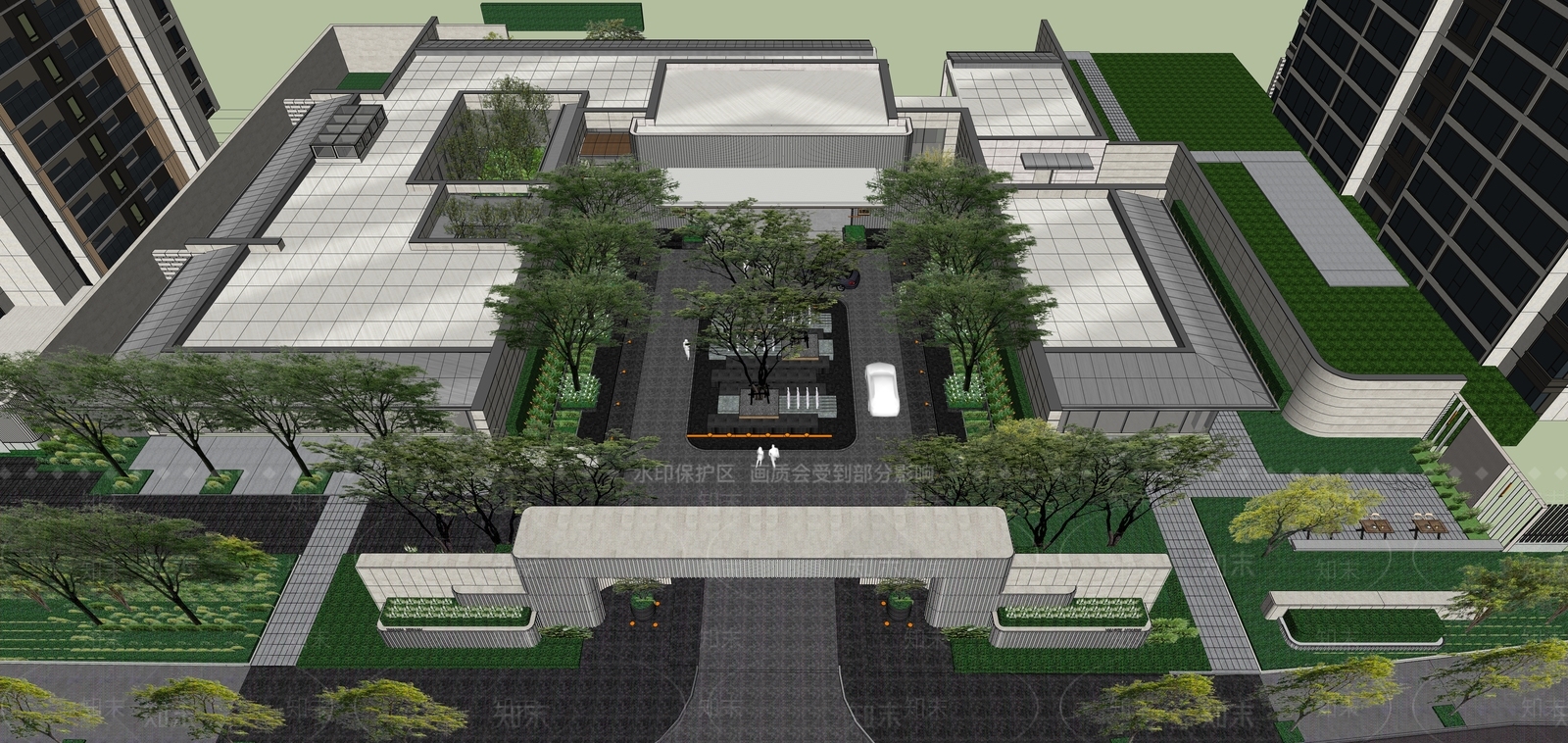 现代小区建筑SU模型下载【ID:1198832835】