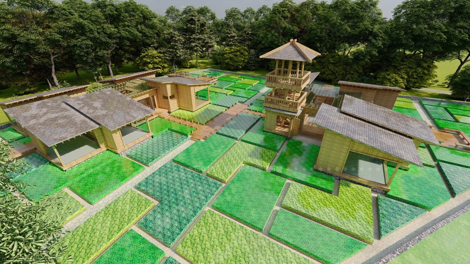 新中式乡村公园SU模型下载【ID:1198838162】