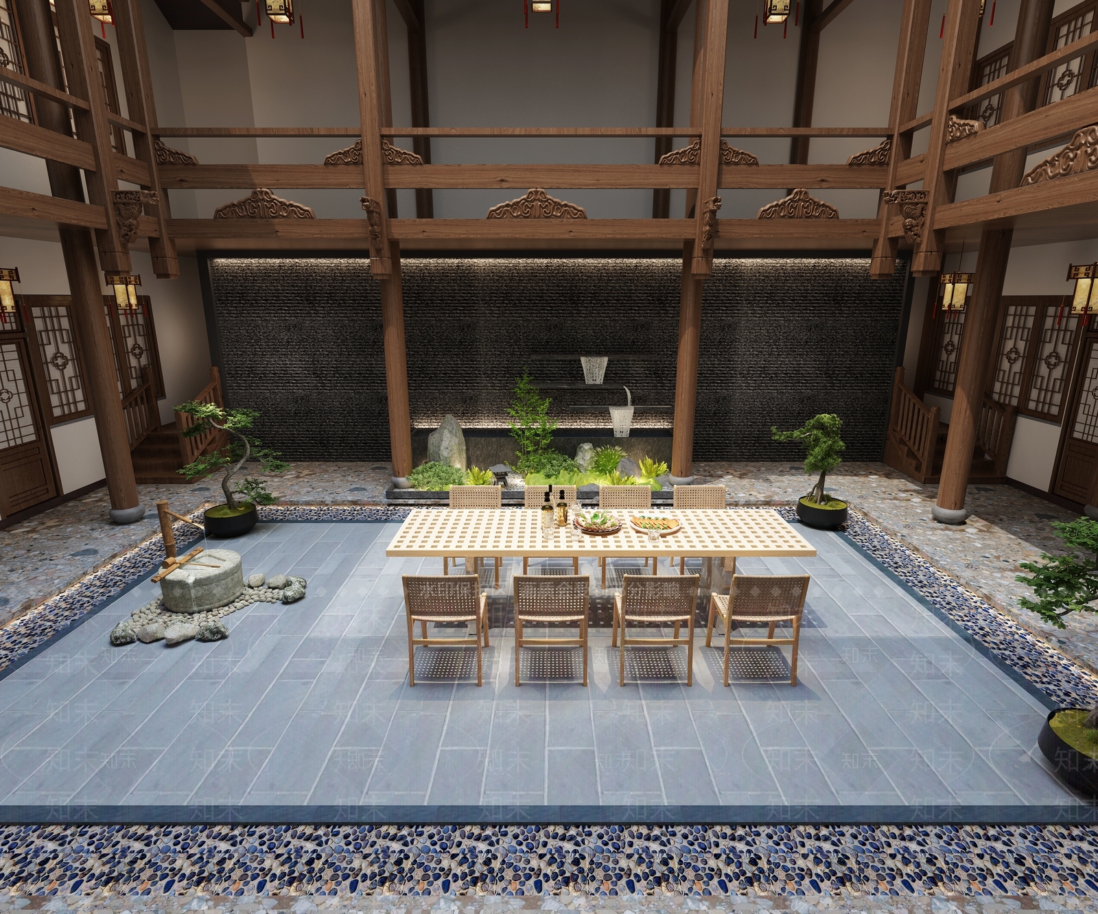 新中式民宿3D模型下载【ID:1198839368】