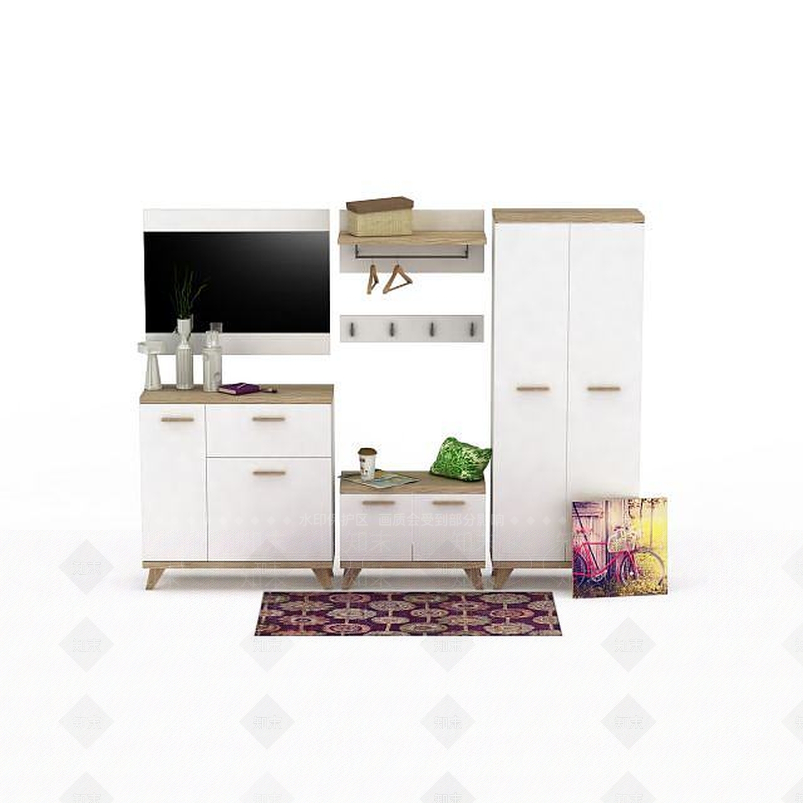 现代卧室家具组合3D模型下载【ID:1198845624】