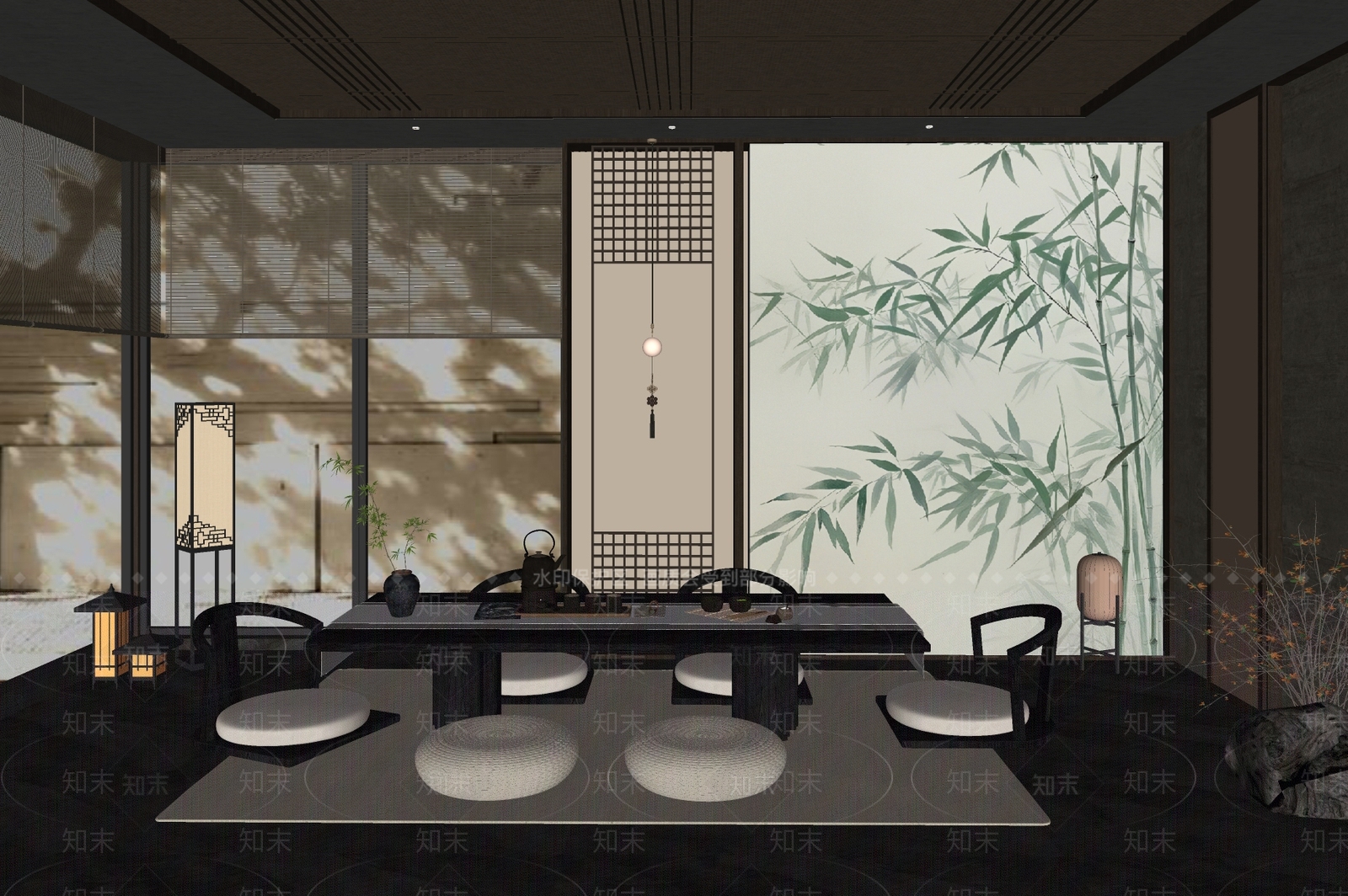 新中式茶室SU模型下载【ID:1198854338】