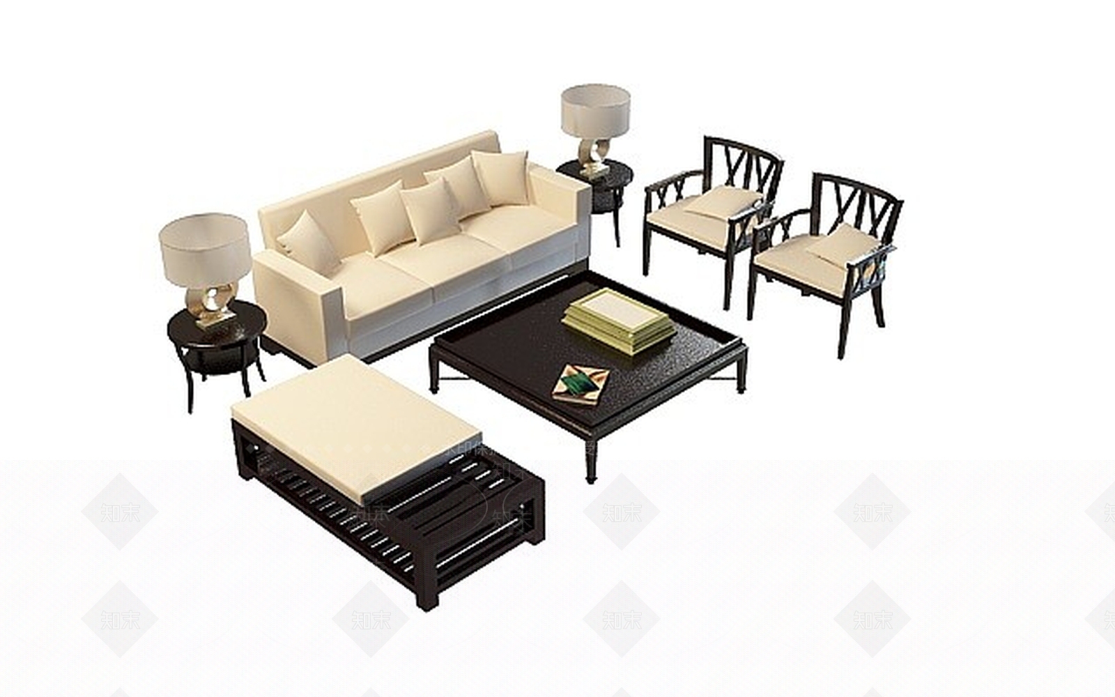 中式客厅中式沙发茶几3D模型下载【ID:1198856509】