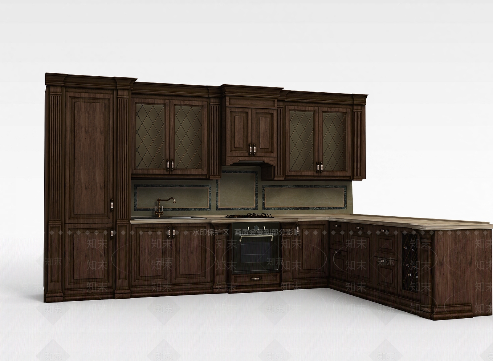 现代实木橱柜3D模型下载【ID:1198857729】