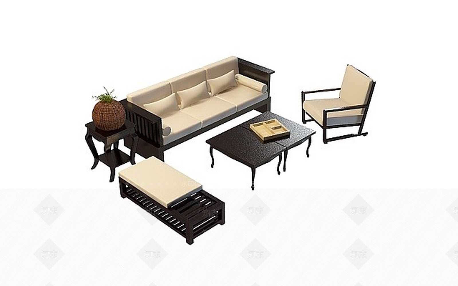 中式沙发组合3D模型下载【ID:1198868860】