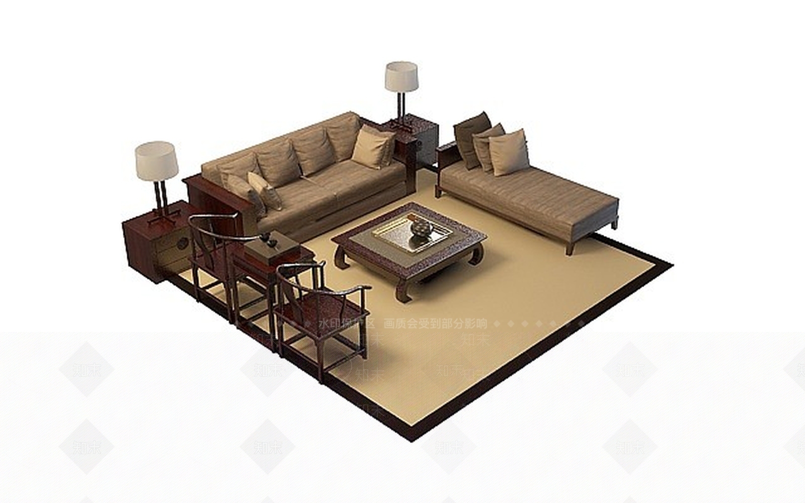 中式古典沙发茶几3D模型下载【ID:1198874235】