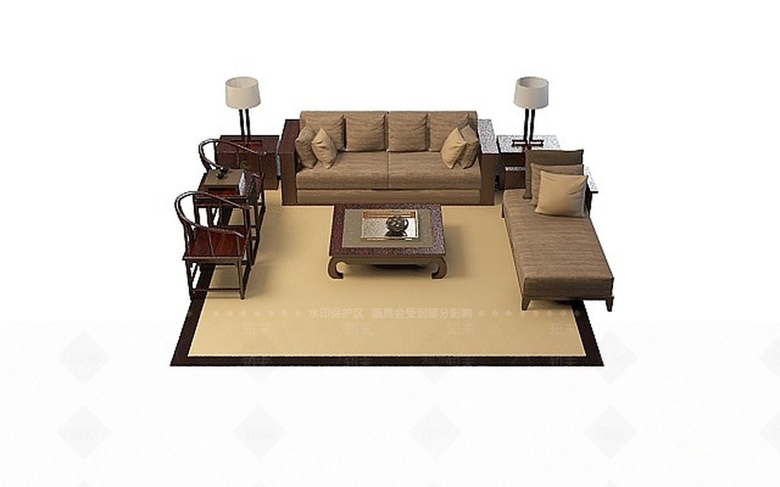 中式古典沙发茶几3D模型下载【ID:1198874235】