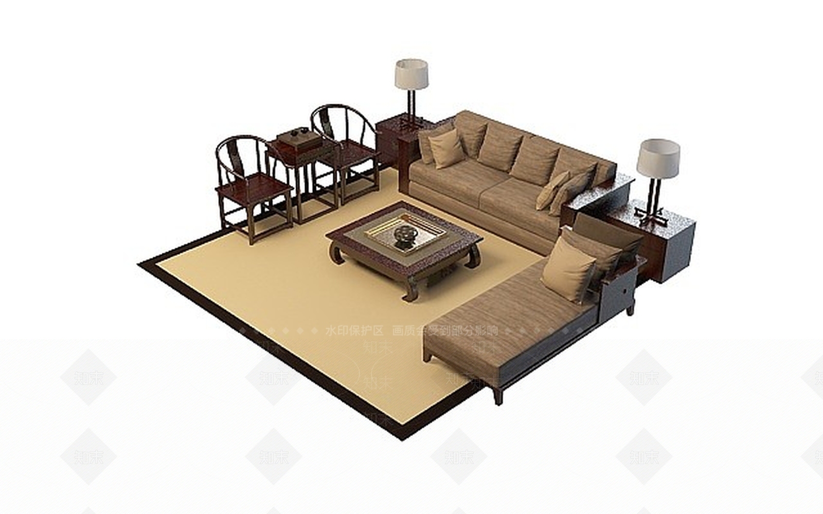 中式古典沙发茶几3D模型下载【ID:1198874235】