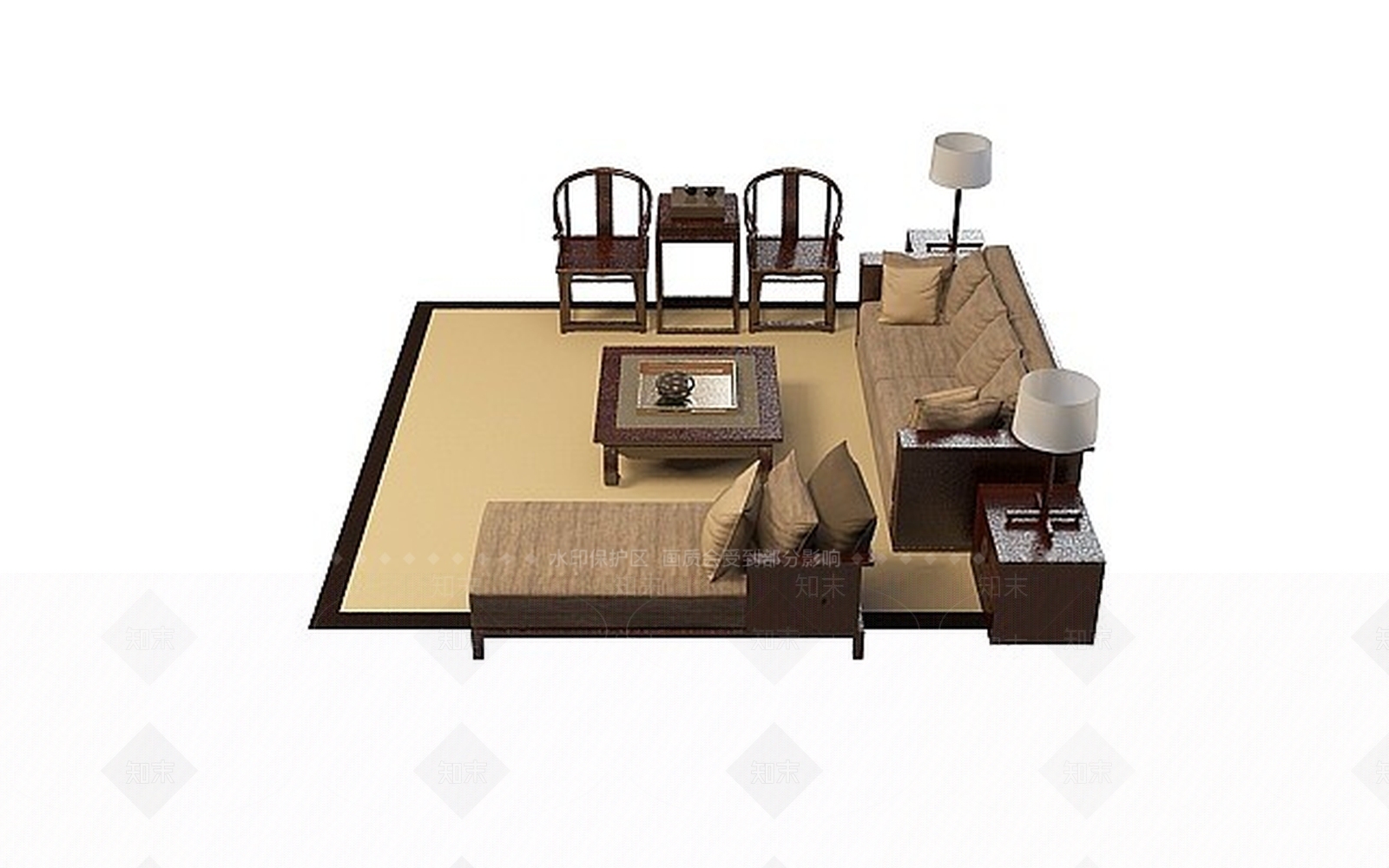 中式古典沙发茶几3D模型下载【ID:1198874235】