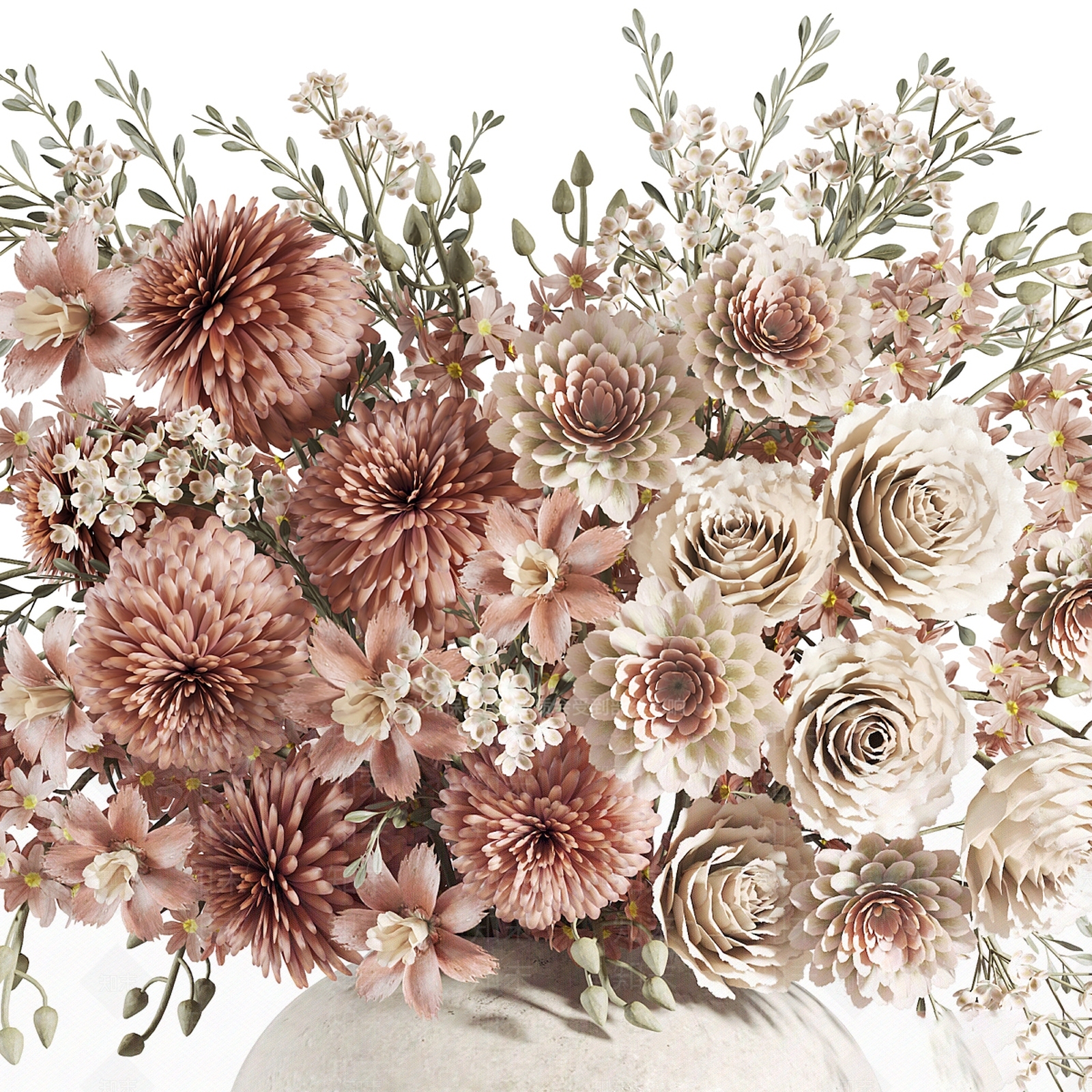 新中式侘寂花艺3D模型下载【ID:1198880190】