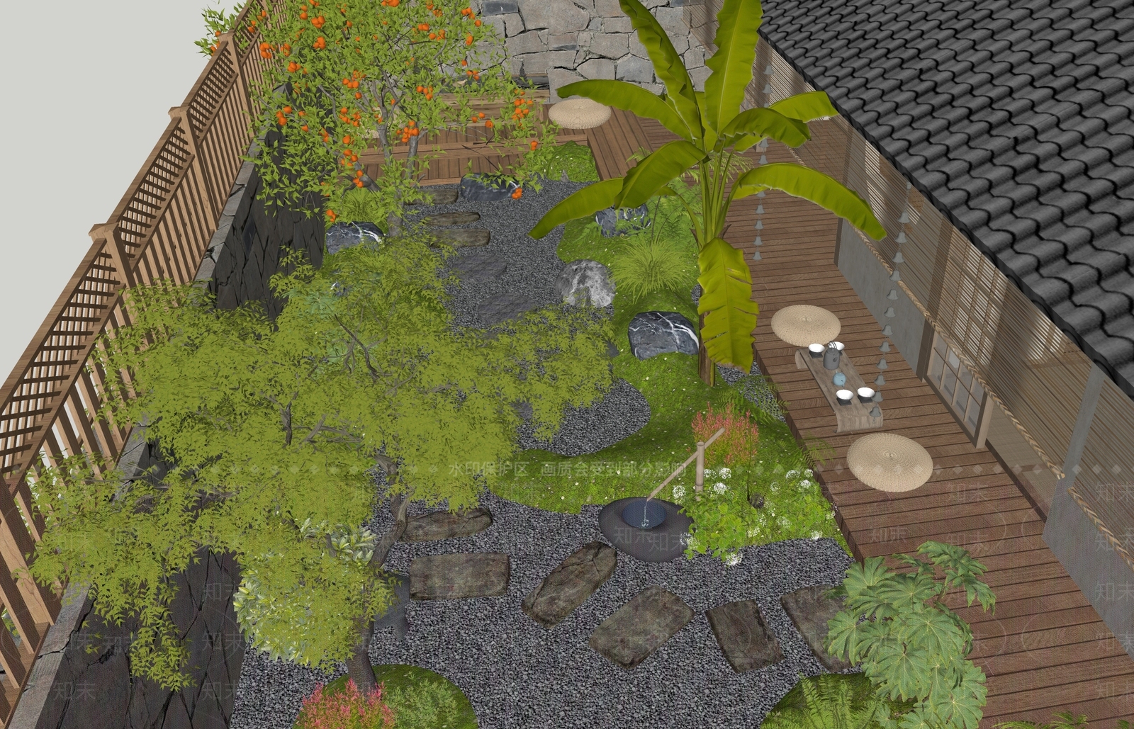 新中式乡村庭院SU模型下载【ID:1198896491】