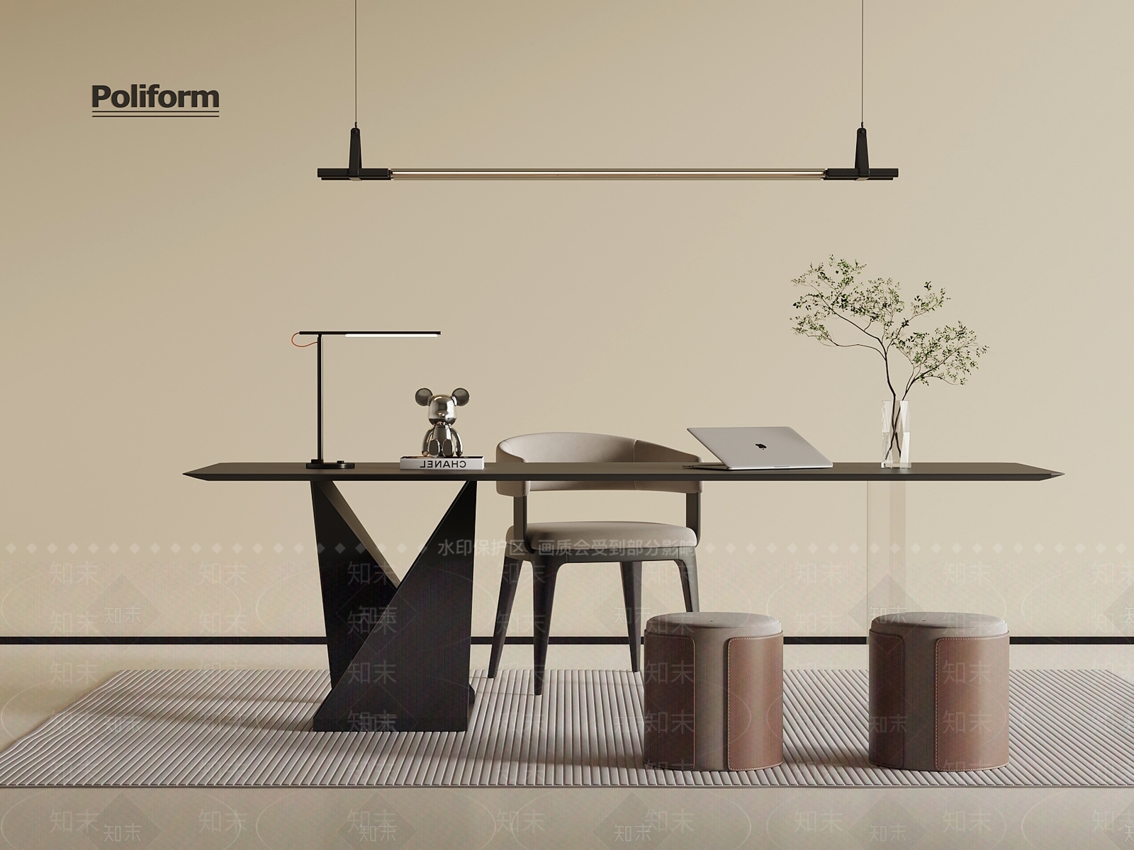 现代意式书桌椅3D模型下载【ID:1198899389】