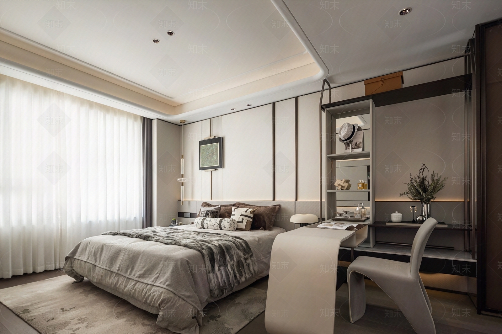 新中式轻奢卧室贴图下载【ID:1198902997】