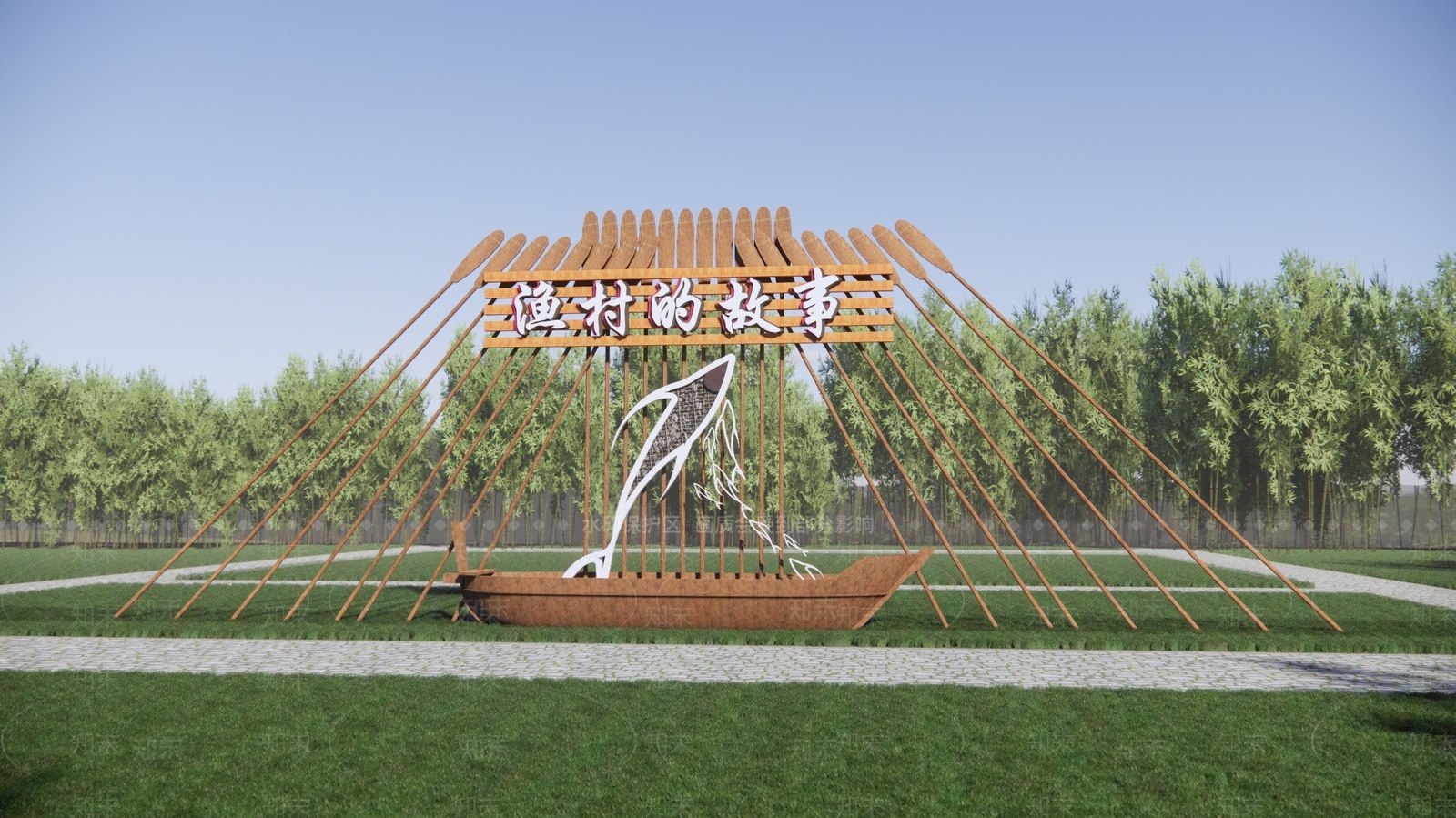 现代渔文化景墙3D模型下载【ID:1198904974】