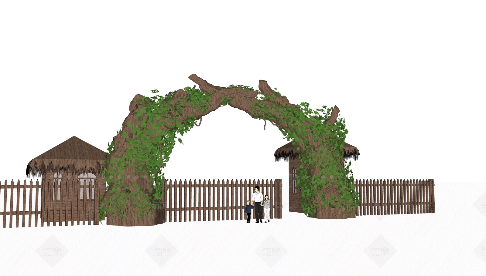 现代原木入口大门SU模型下载【ID:1198906540】