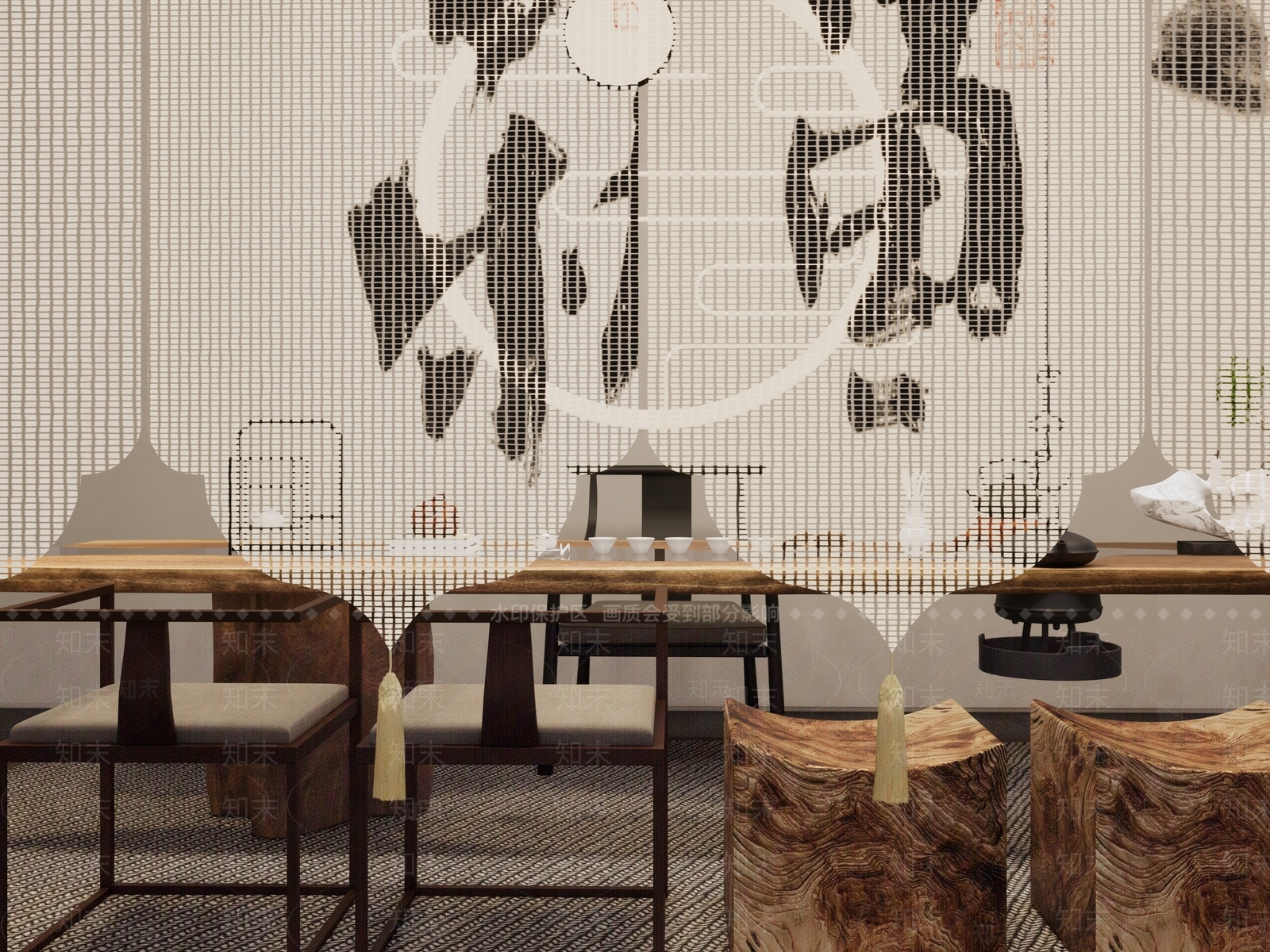 新中式简约隔断SU模型下载【ID:1198907344】