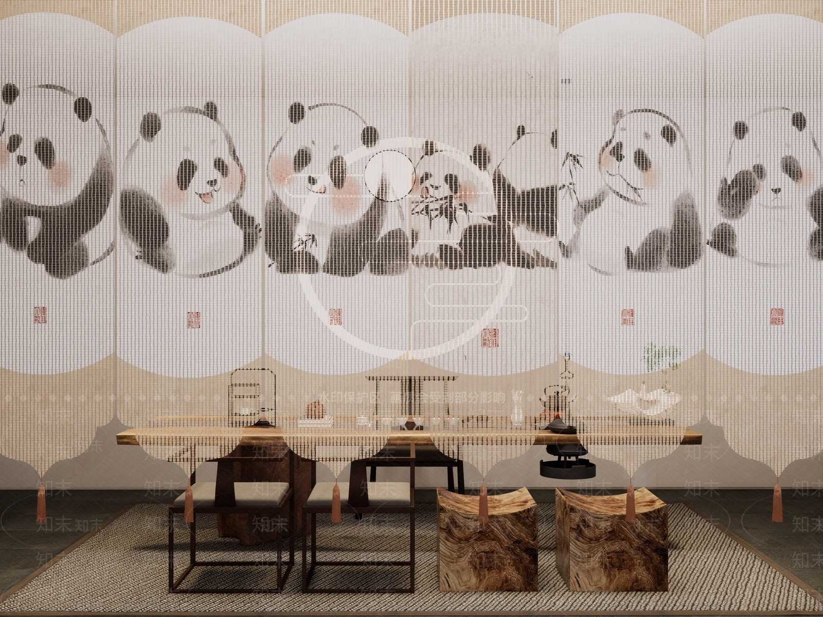 新中式简约隔断SU模型下载【ID:1198908153】