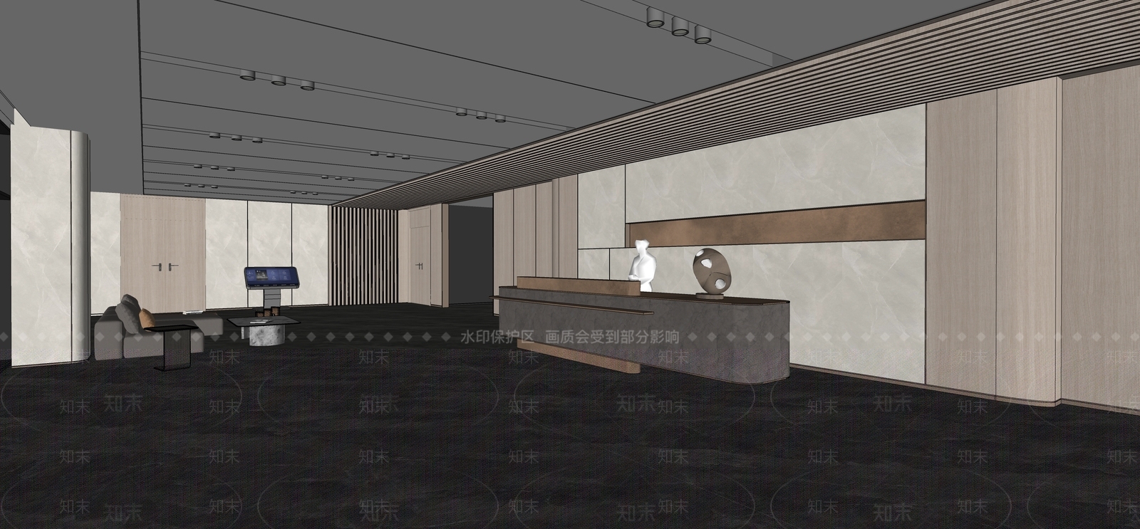 现代轻奢办公大堂SU模型下载【ID:1198910344】