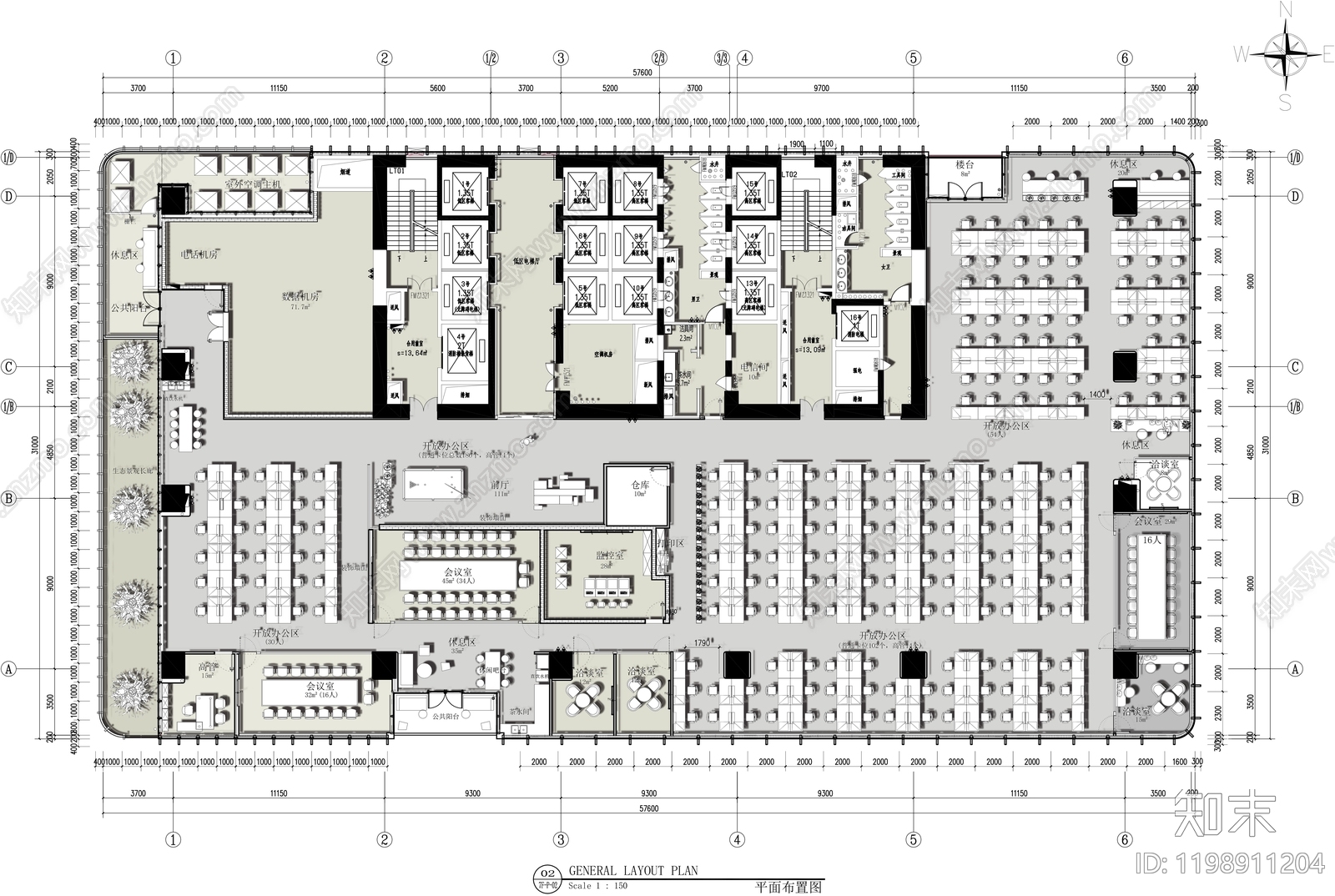 现代整体办公空间cad施工图下载【ID:1198911204】