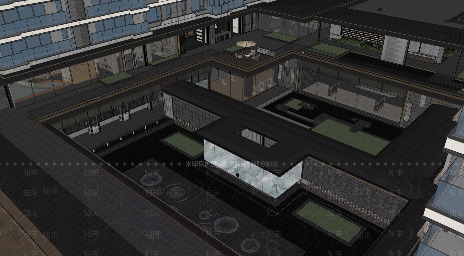 现代新中式小区建筑SU模型下载【ID:1198914014】