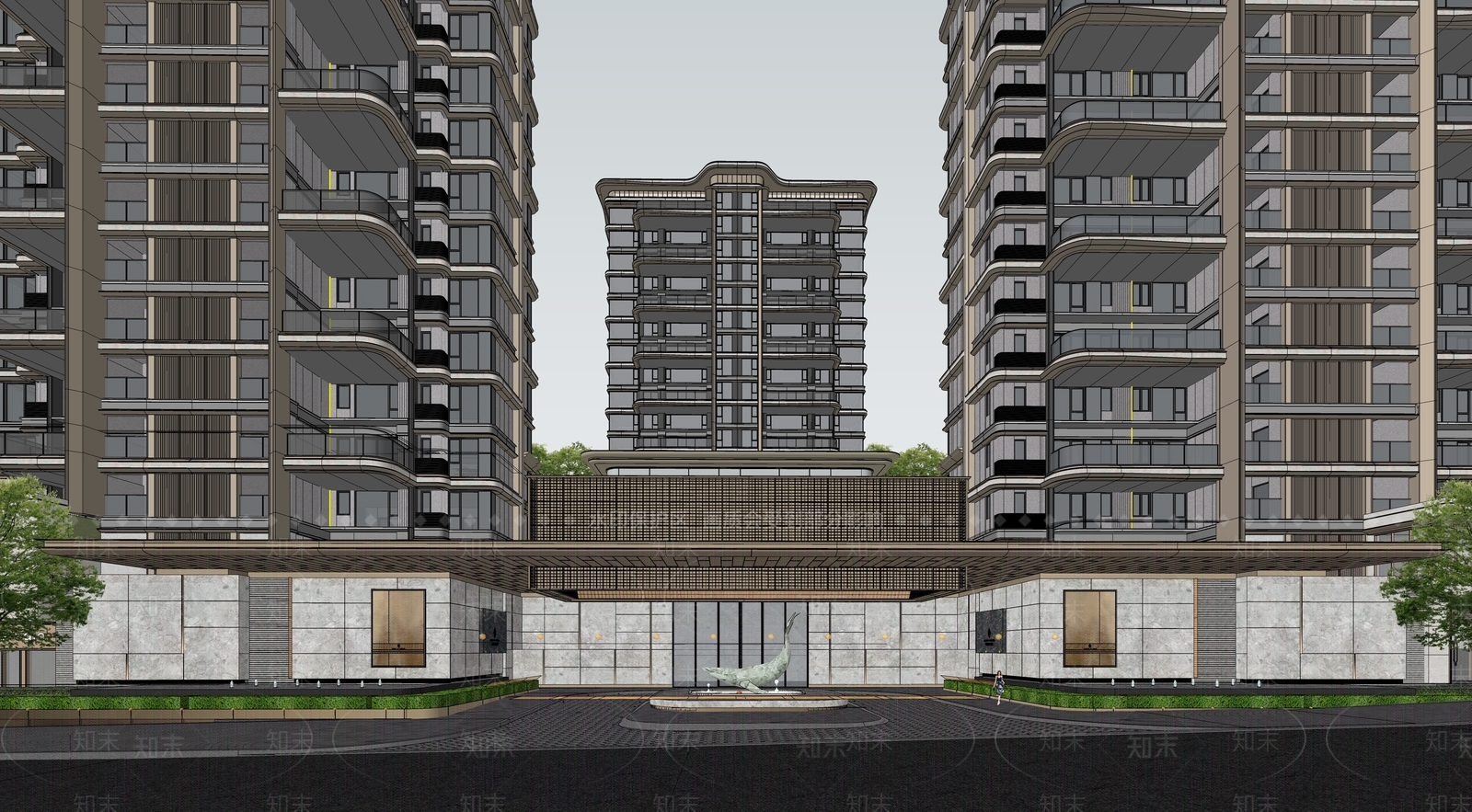 现代简约小区建筑SU模型下载【ID:1199074407】