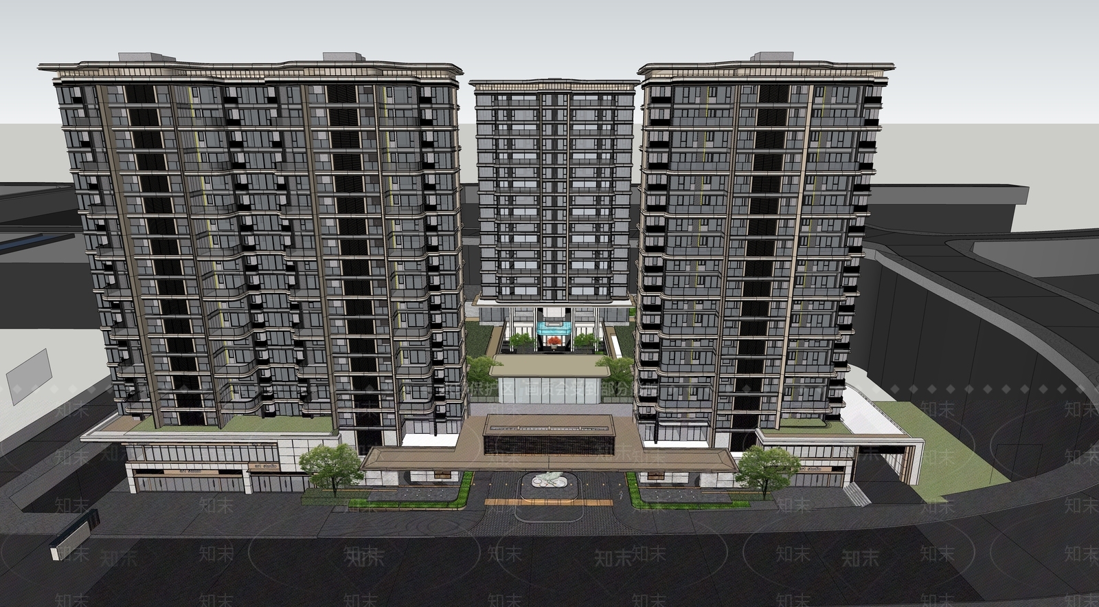 现代简约小区建筑SU模型下载【ID:1199074407】