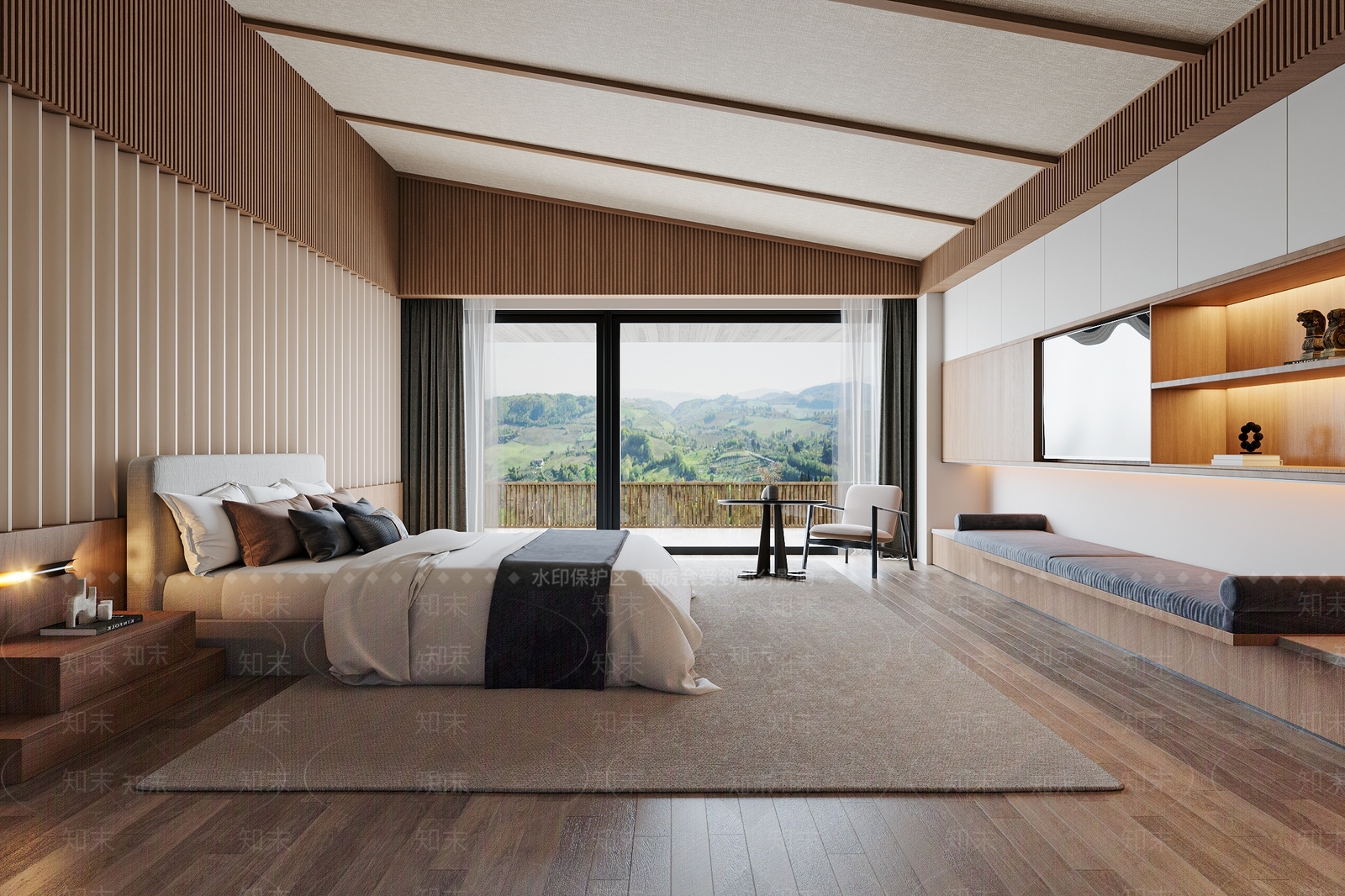 现代原木酒店客房SU模型下载【ID:1198922302】